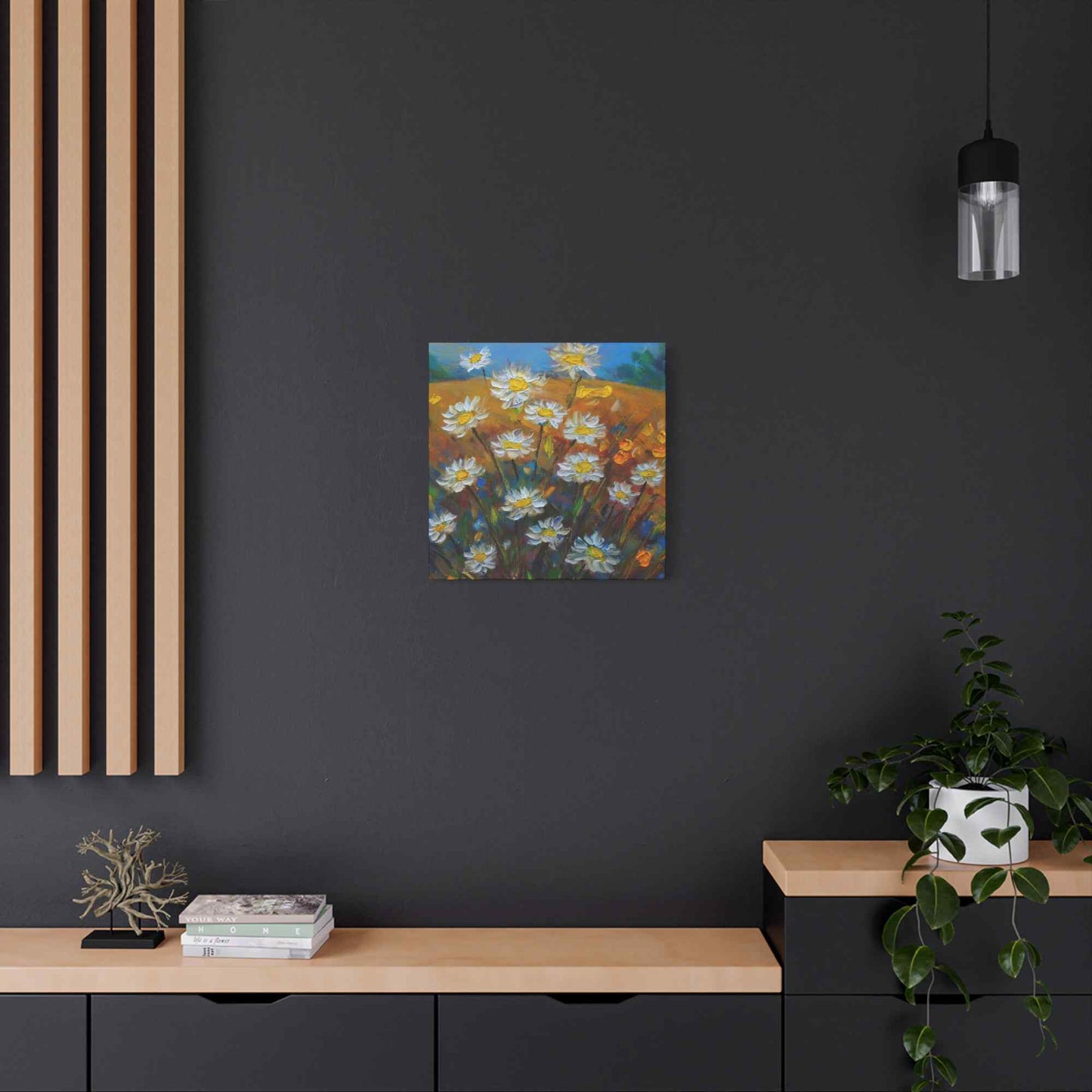 White Daisies Print Canvas, Floral Oil Paint Print 20x20, 24x24, 30x30, 32x32, 36x36 Art Design Pine-Wood Inner Frame MC-126