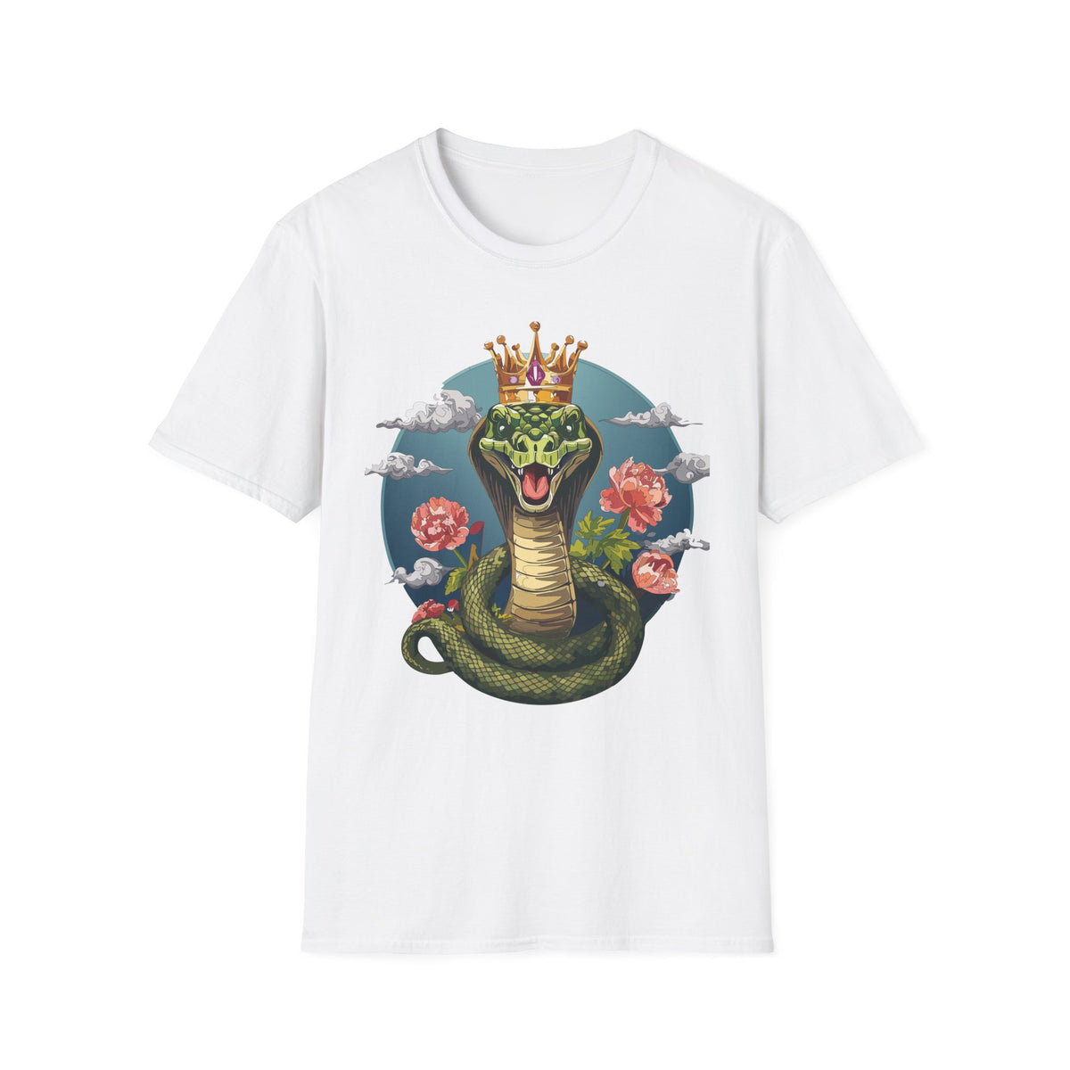 Crowned Snake Illustration T-Shirt | King Cobra Floral Art