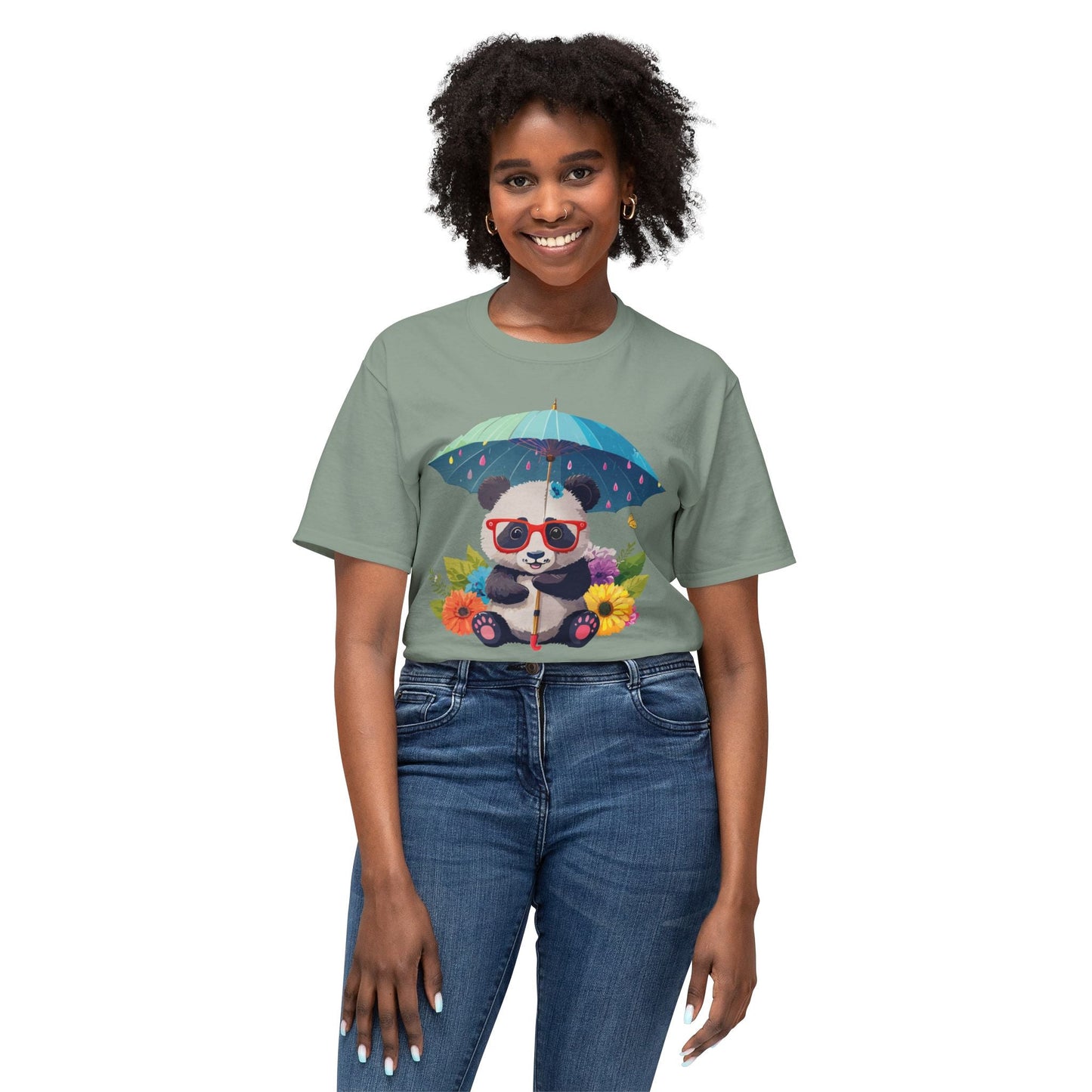 Panda Art T Shirt Unisex HD Cotton Tee With Floral Print Panda Design USA Printed Now