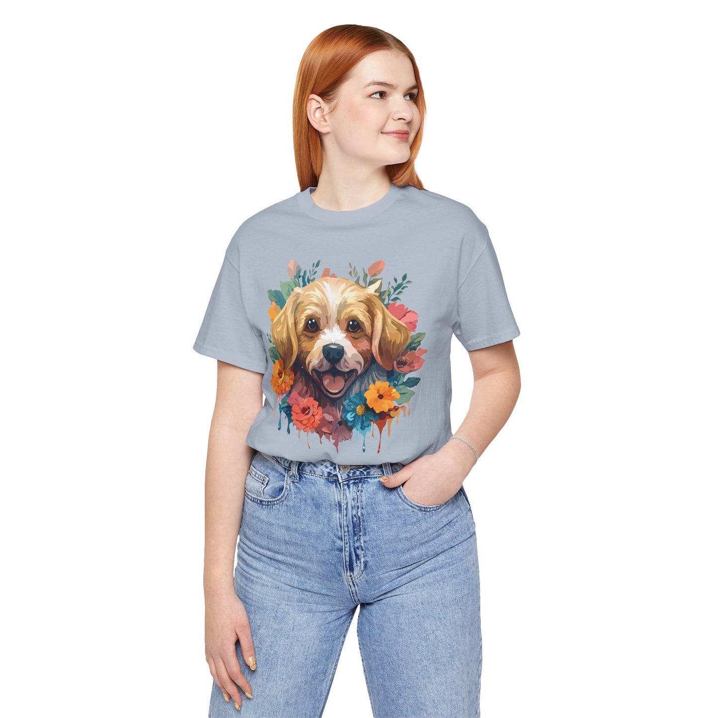 Floral Dog Tee, Animal Shirt, Dog Shirt, Floral Tee, Flower T-shirt, T-Shirt with Animal, Summer Top with Art Design