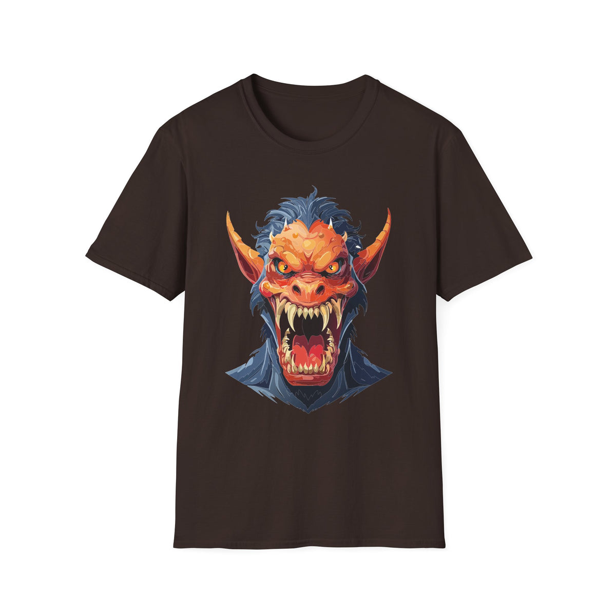 Demonic Monster Head T-Shirt — Fierce Horror Cartoon Graphic Tee Unisex 100 Cotton Gildan T-Shirt