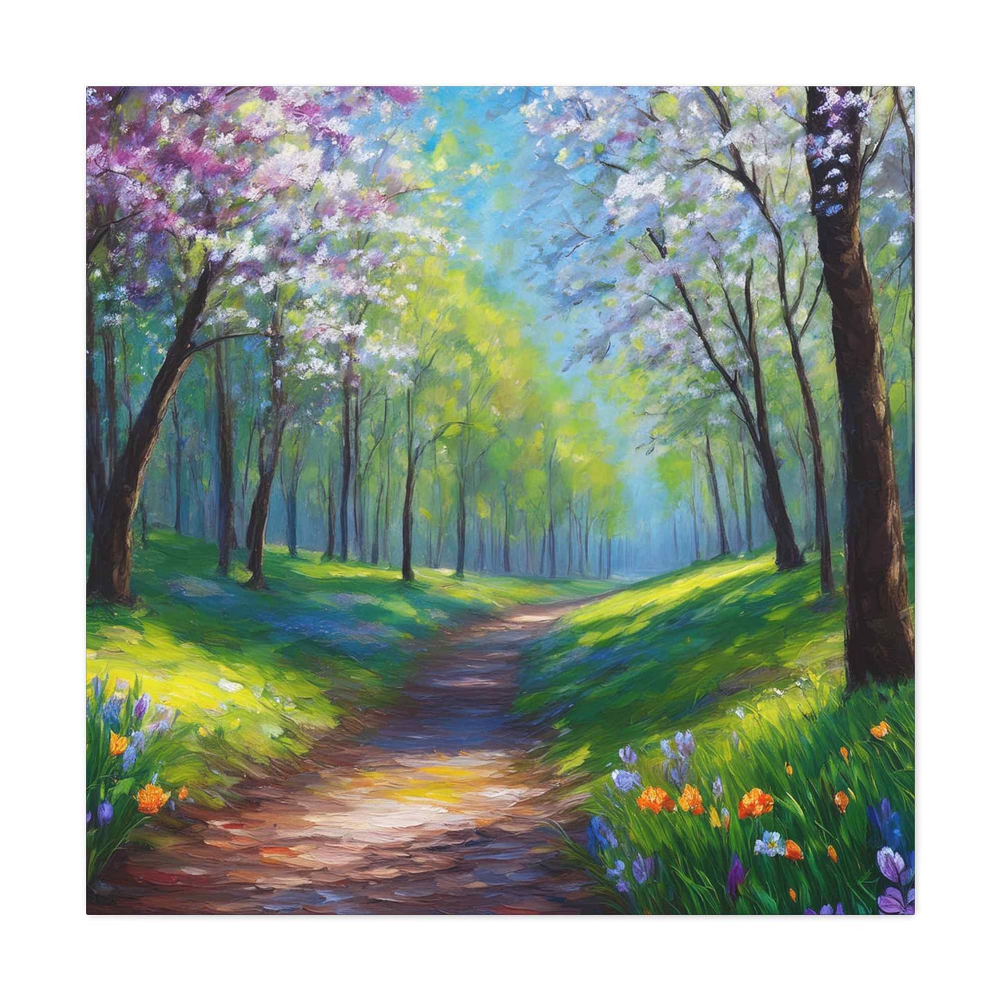 Spring Forest Print Canvas, Oil Paint Print 20x20, 24x24, 30x30, 32x32, 36x36 Art Design Print Pine-Wood Inner Frame MC-95