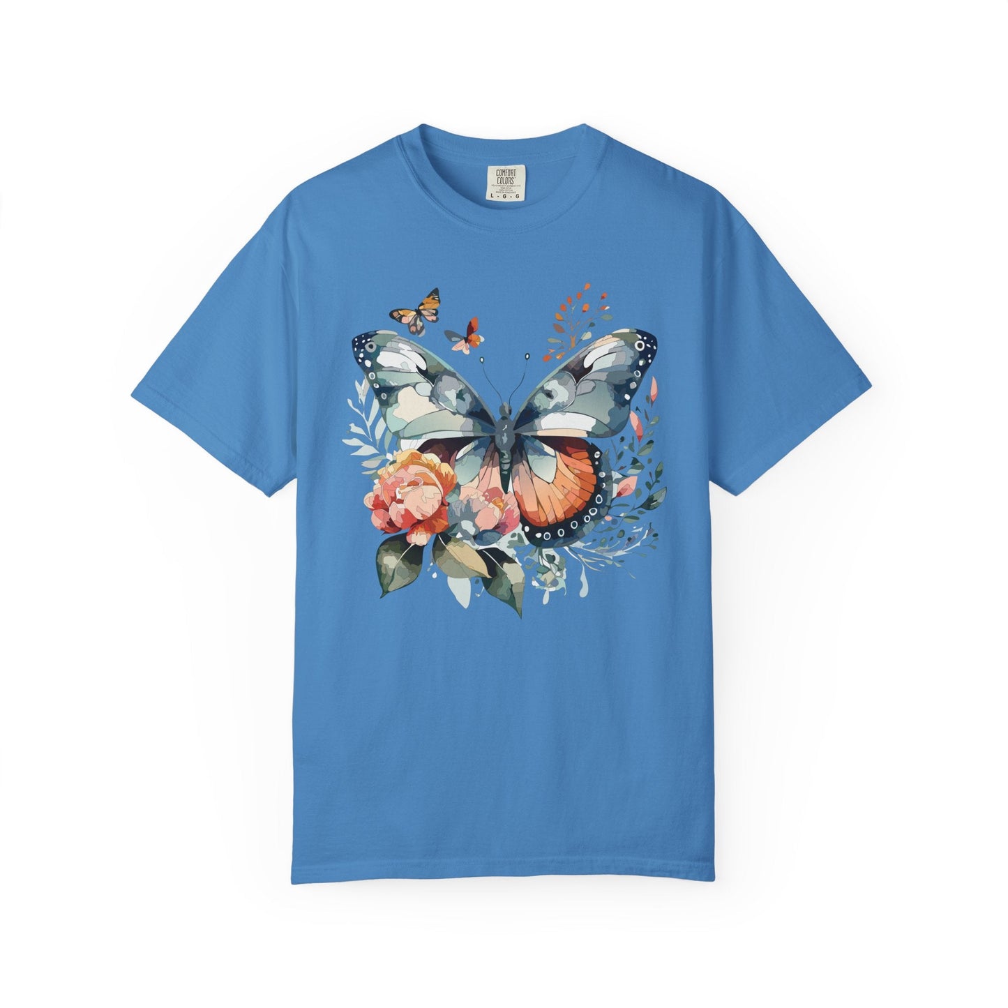 Butterfly Floral Print T-Shirt Botanical Design Unisex Heavy Cotton Tee b1