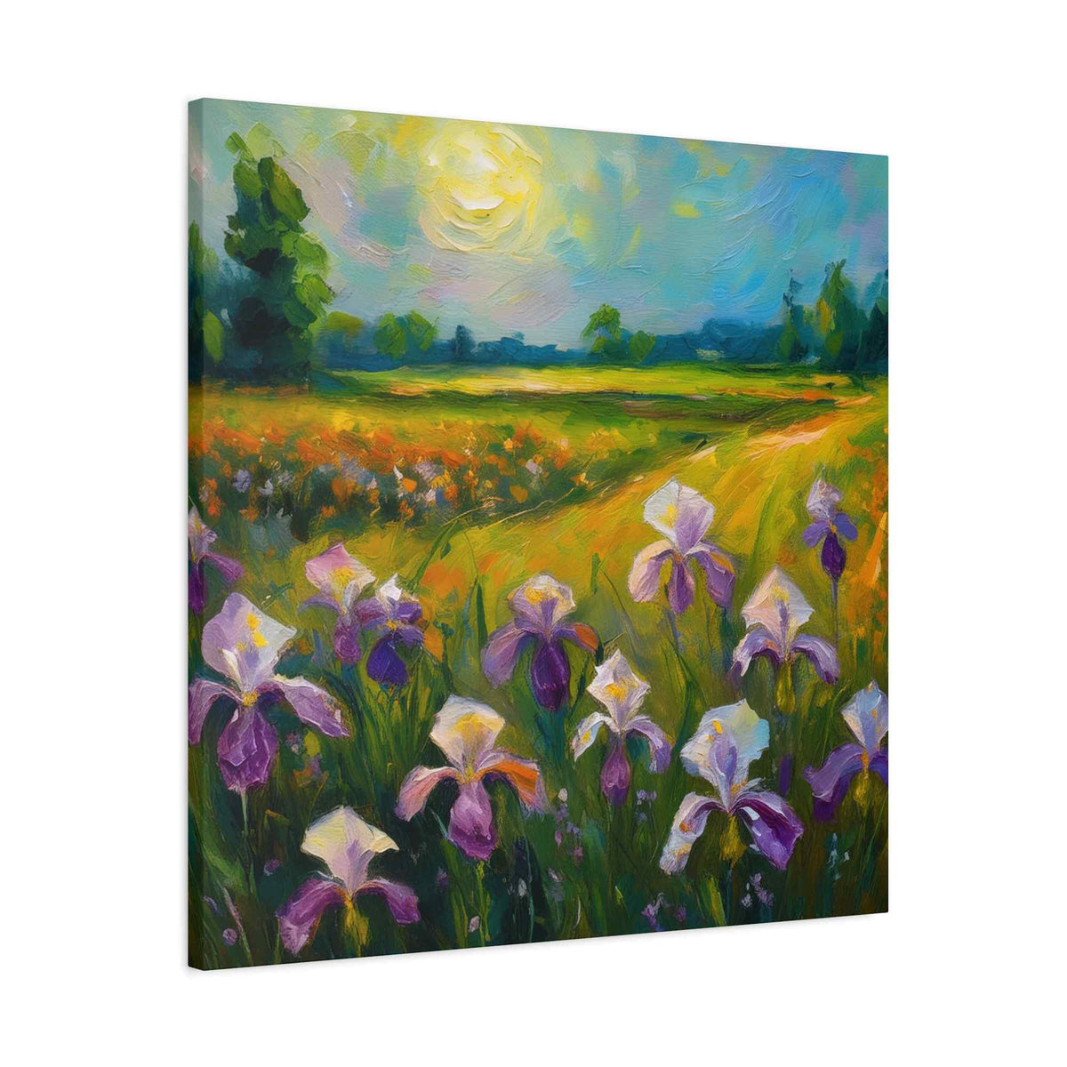 Irises Floral Print Canvas, Floral Oil Paint Print 20x20, 24x24, 30x30, 32x32, 36x36 Art Design Pine-Wood Inner Frame MC-180