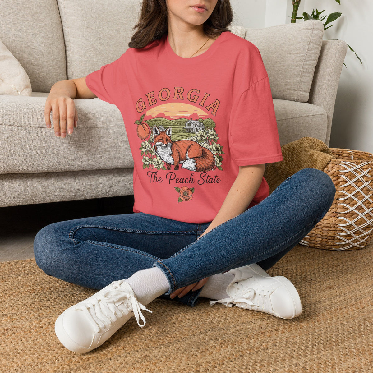 Georgia Fox T-Shirt — The Peach State Vintage Fox Graphic Travel Tourist Graphic Design Unisex 100 Cotton Gildan T-Shirt