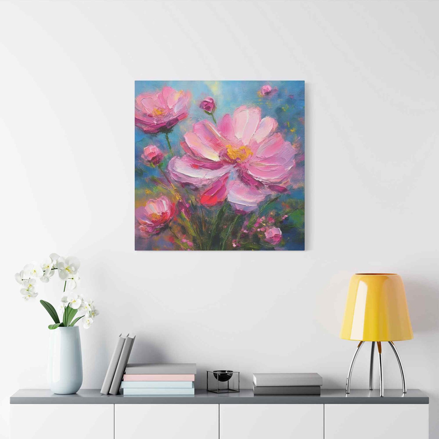 Pink Flowers Print Canvas, Pink Flowers Oil Paint Print 20x20, 24x24, 30x30, 32x32, 36x36, Art Design Print Non-Frame MC-11