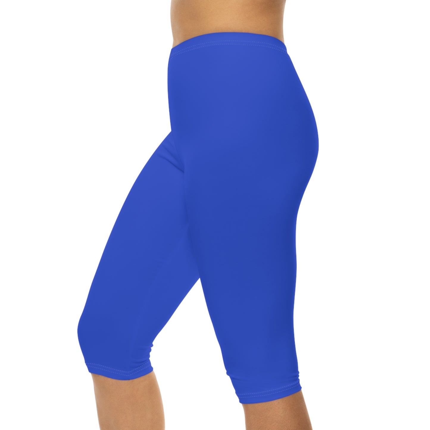 Royal Azure Blue Color Women's Brushed Suede Poly Span Casual Capri Leggings XS-2XL
