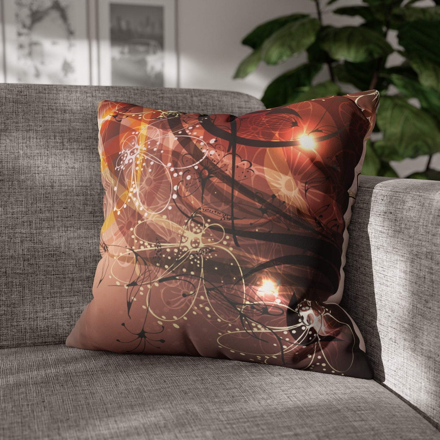 Faux Suede Pillowcase with Abstract print