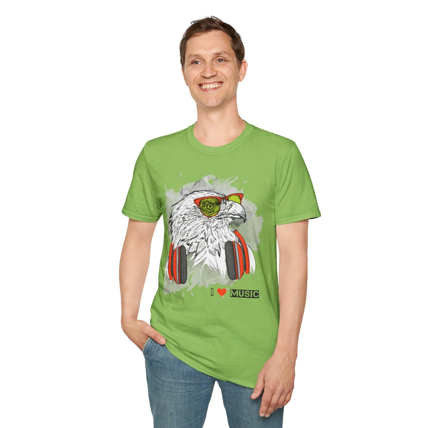 I Love Music Animals Shirt With Headphones Unisex Gildan Softstyle 64000 Tee Premium