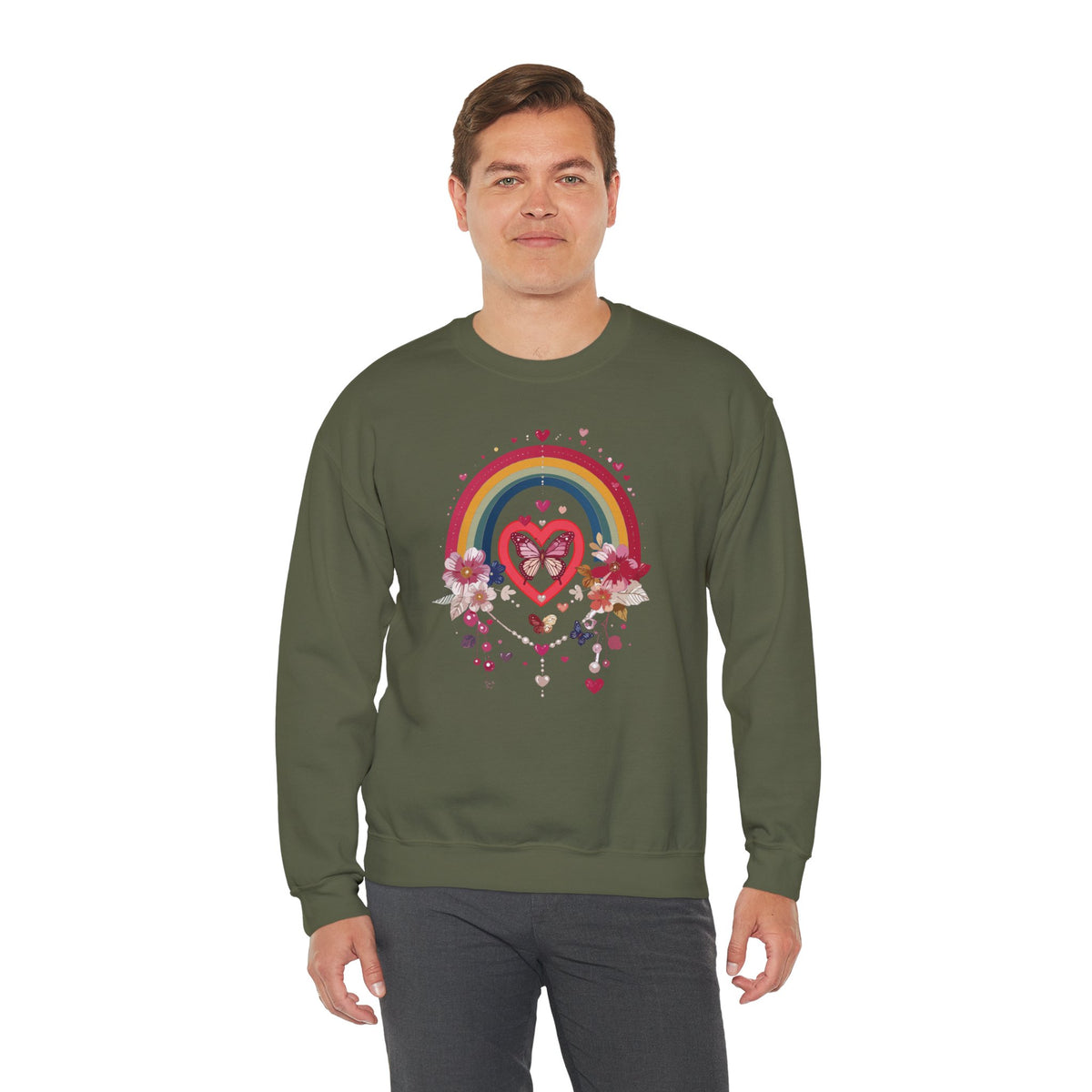 Rainbow Heart Sweatshirt, Floral Heart Sweatshirt, Floral Love Sweatshirt, Valentine's Day Sweatshirt, Rainbow Heart Floral Sweatshirt 113