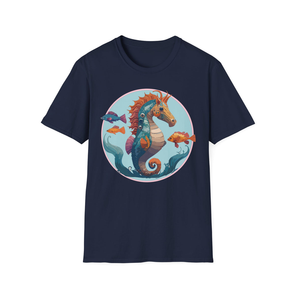 Colorful Seahorse Illustration T-Shirt | Ocean Fish Scene