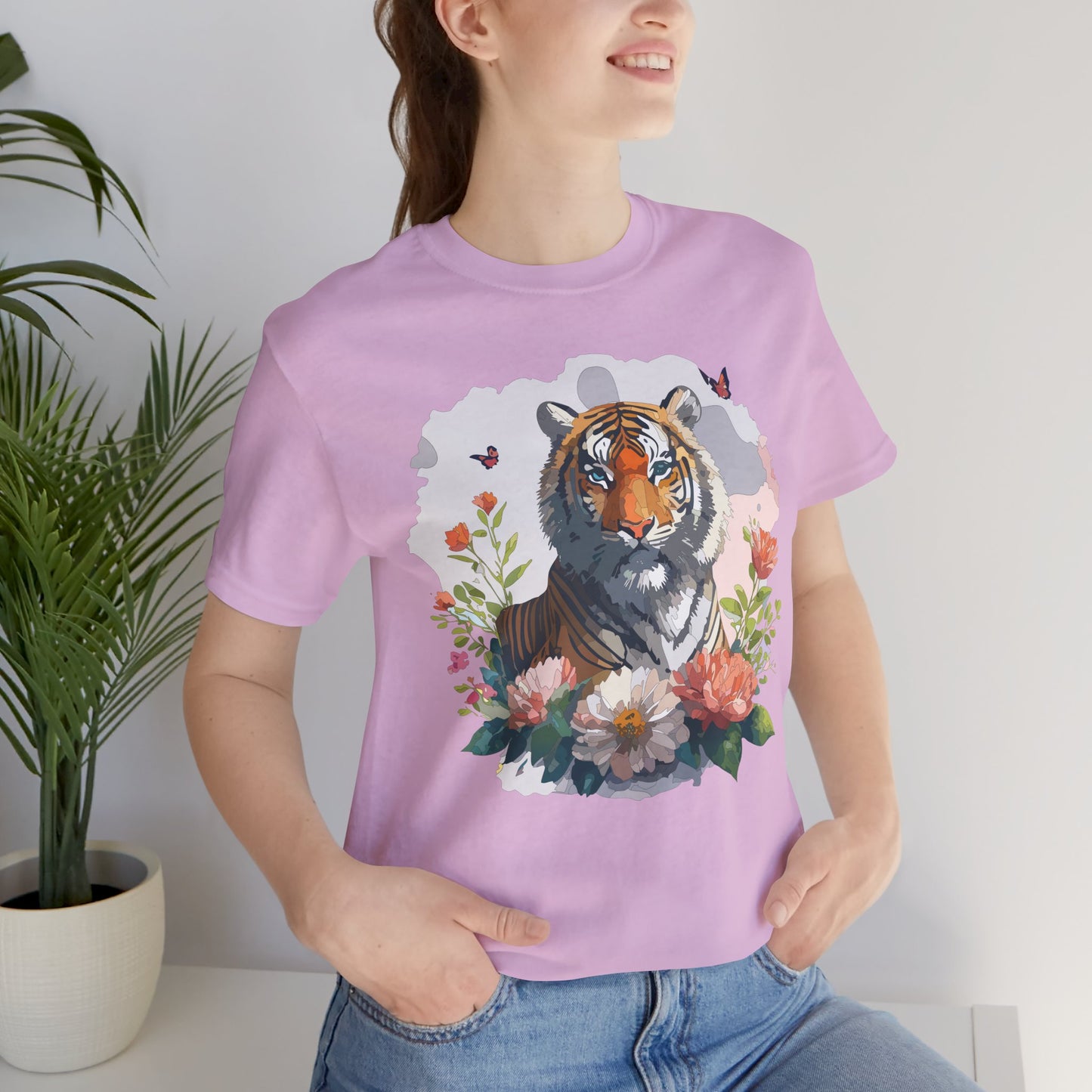 Floral Tiger Graphic Tee, Animal Shirt, Tiger Shirt, Flower Top, T-Shirt with Animal, Art Design
