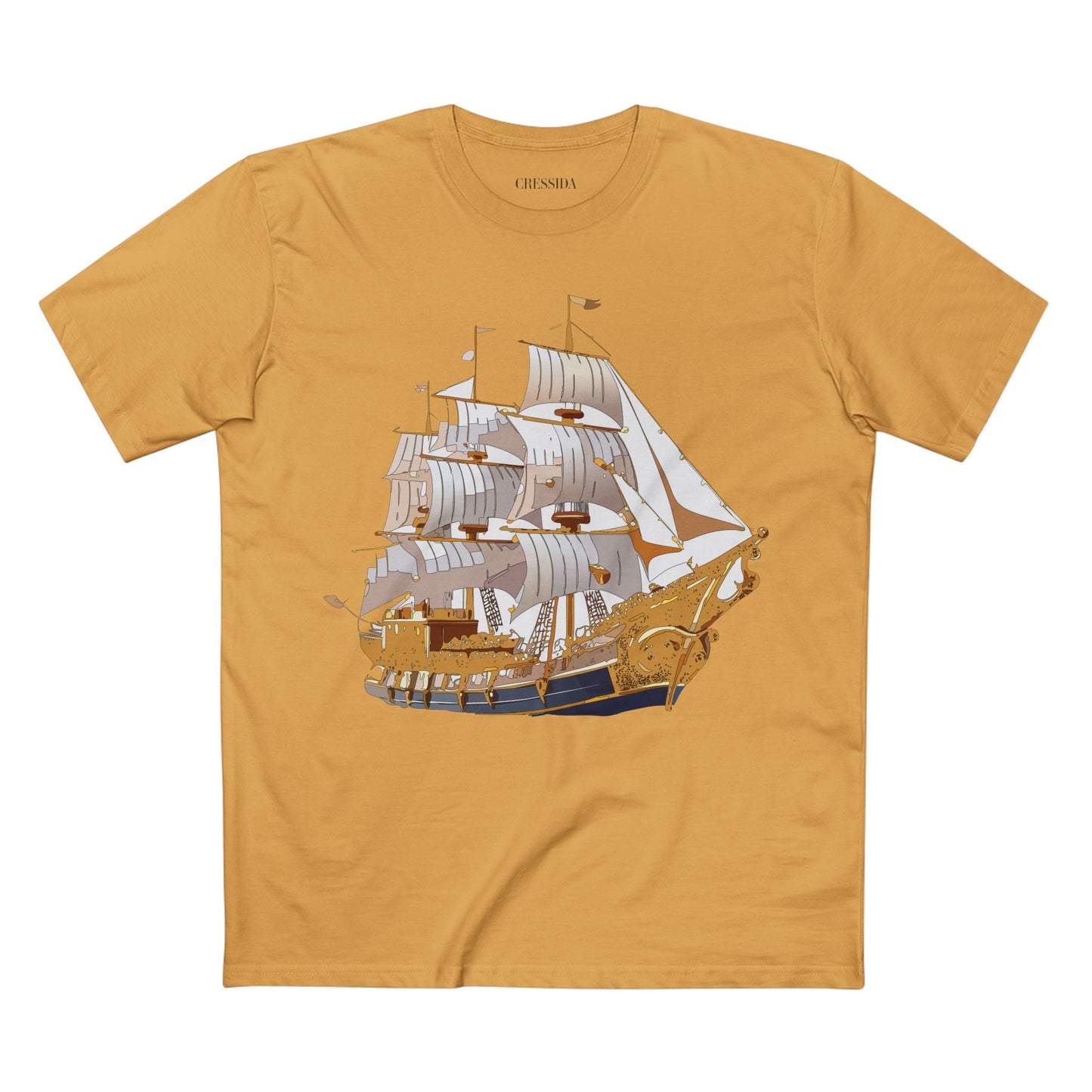 Ship Graphic Unisex 100 Cotton T-Shirt with Gold Frigate Art Design 2
