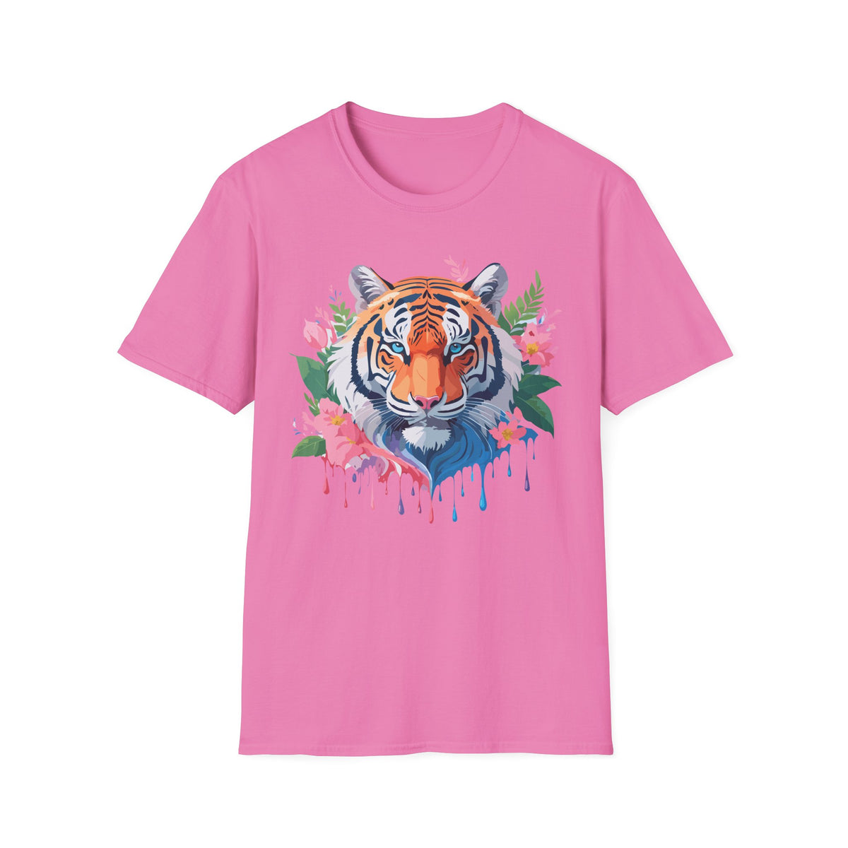 Floral Tiger Head T-Shirt | Watercolor Tiger Face with Flowers