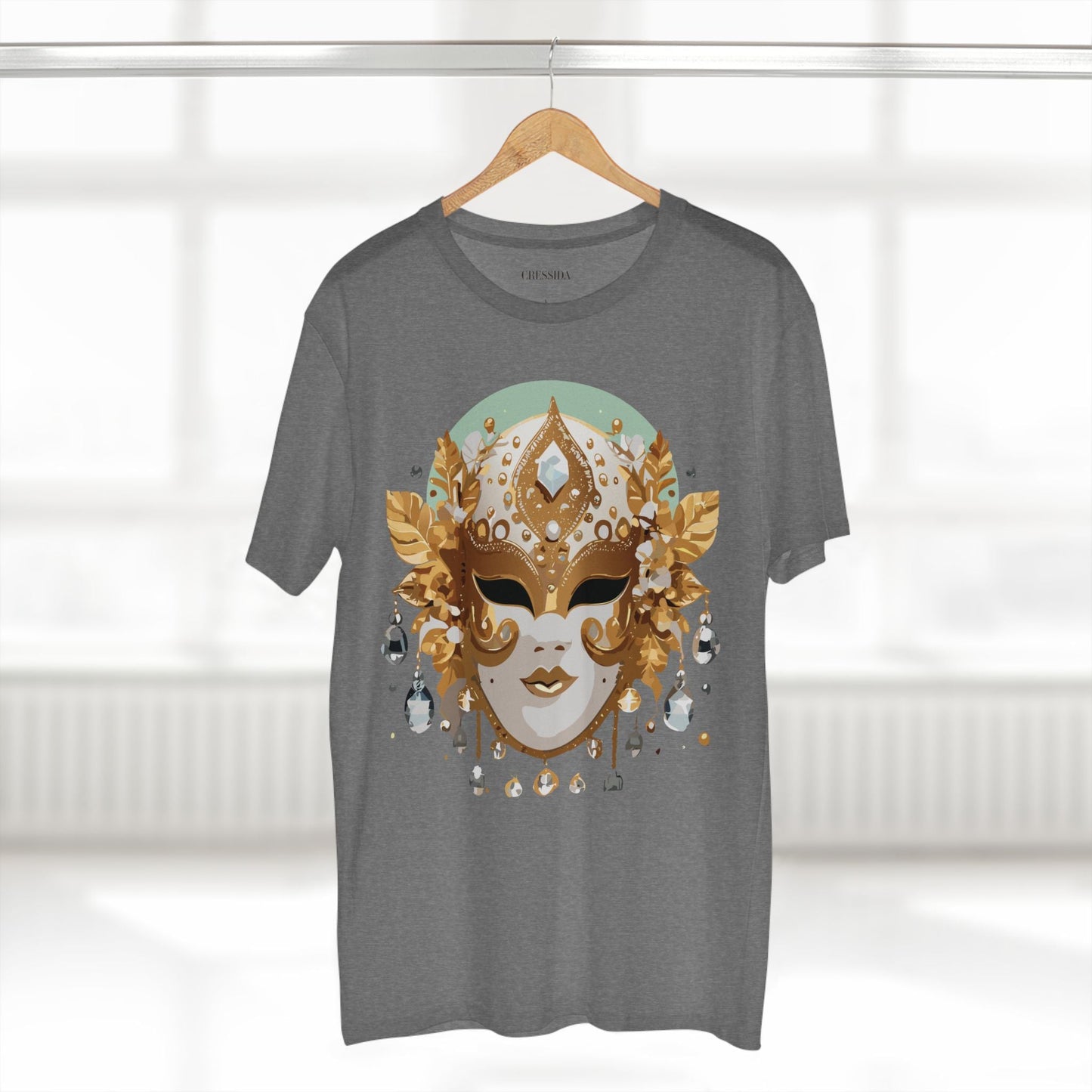 Carnival Mask Graphic T-Shirt Unisex 100 Cotton With Antique Gold Art Design Tee 9