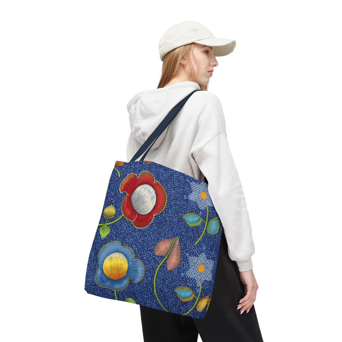 Denim Fabric Imitation Print Unisex Canvas Bag Poly Spun 3 Sizes Tote Bag 159-11