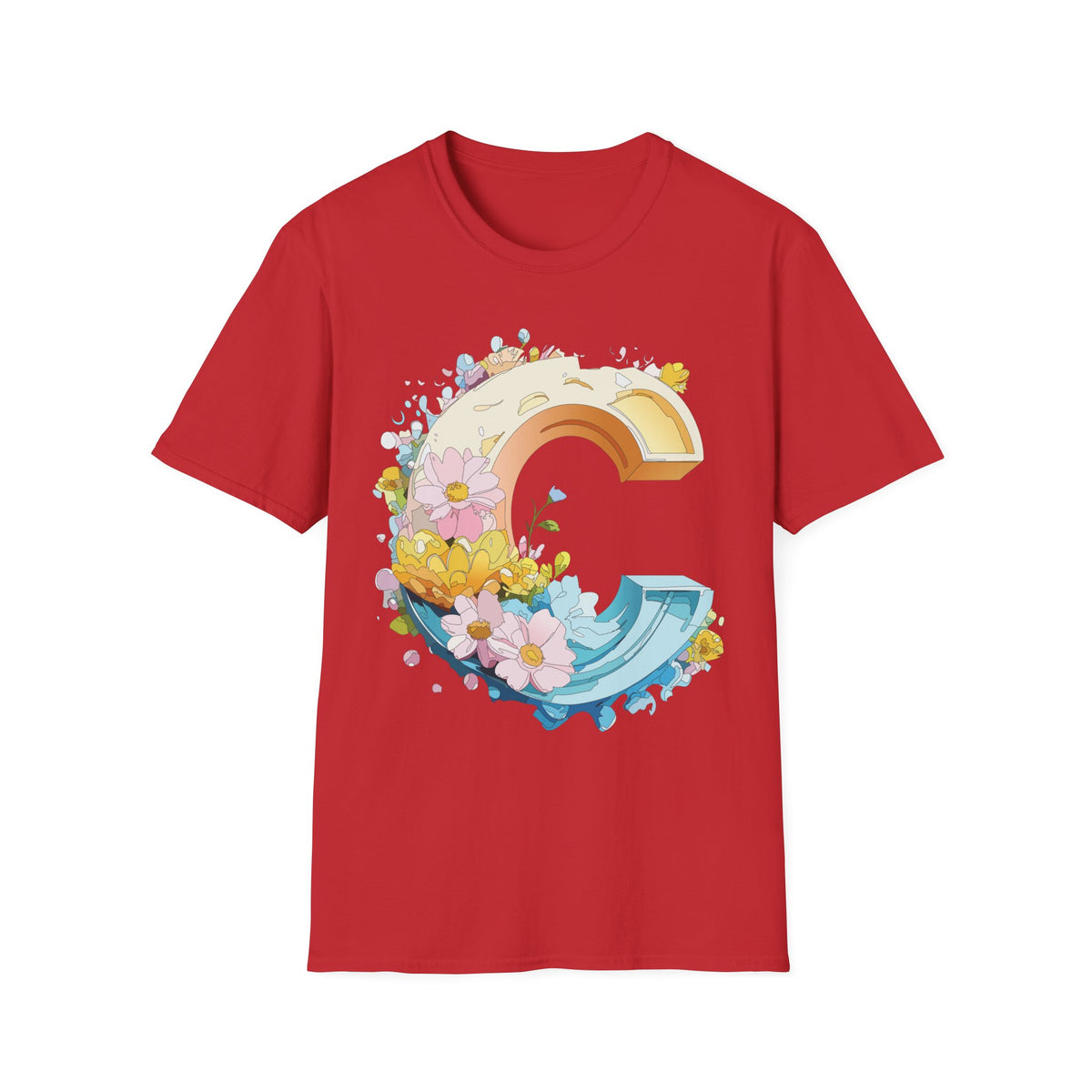 Rainbow Letter C T-Shirt | Flower Letter C Tee