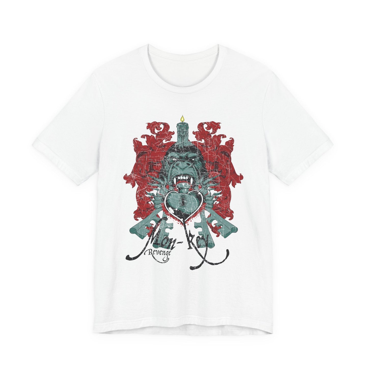 Gorilla Crest with Sword and Heart T-Shirt Heraldic Gothic Design Rock Band T-Shirt