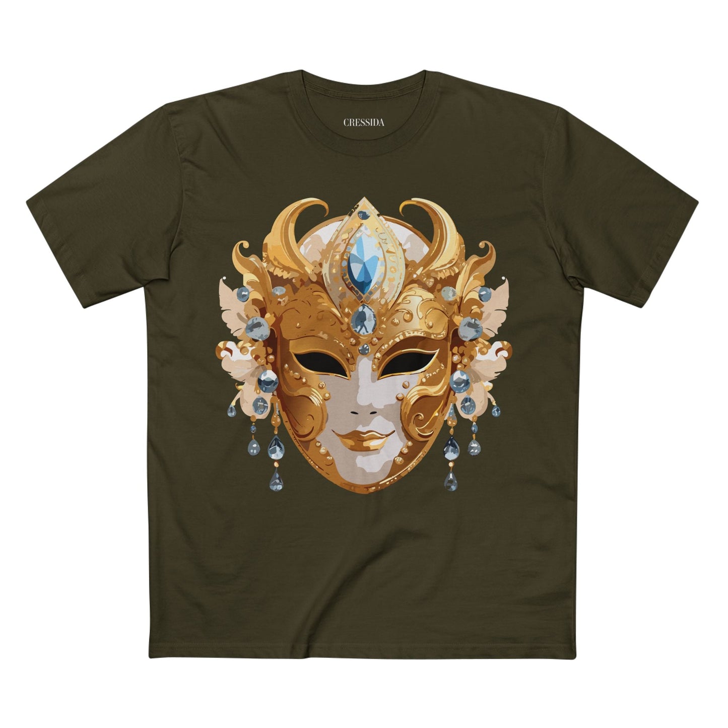 Carnival Mask Graphic T-Shirt Unisex 100 Cotton With Antique Gold Art Design Tee 22