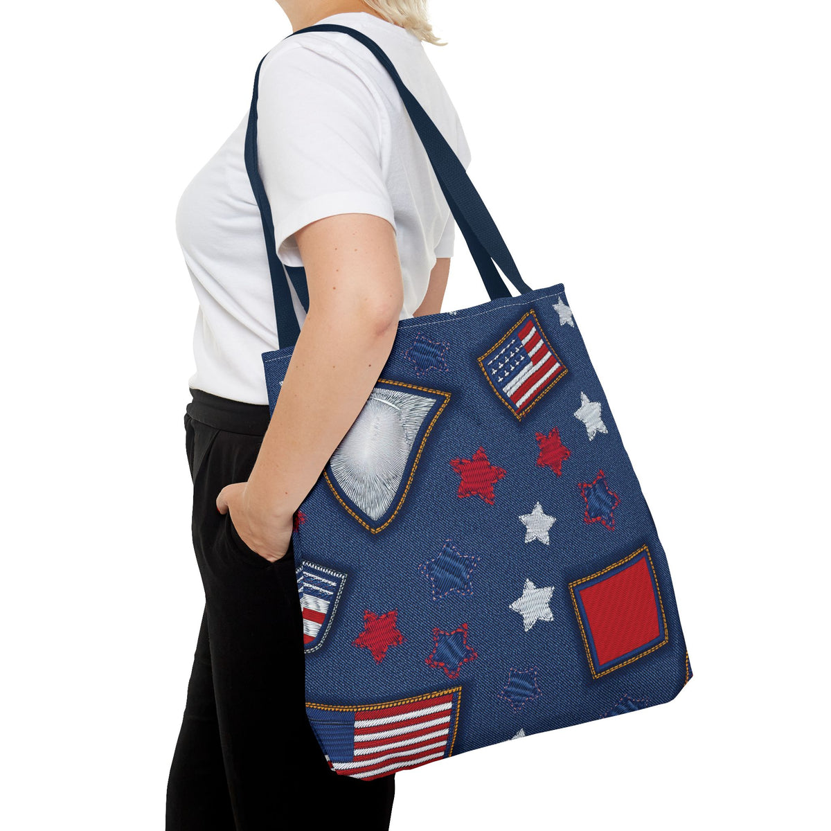 4th of July Graphic Denim Fabric Imitation Print Unisex Canvas Bag Poly Spun 3 Sizes Tote Bag 200-8