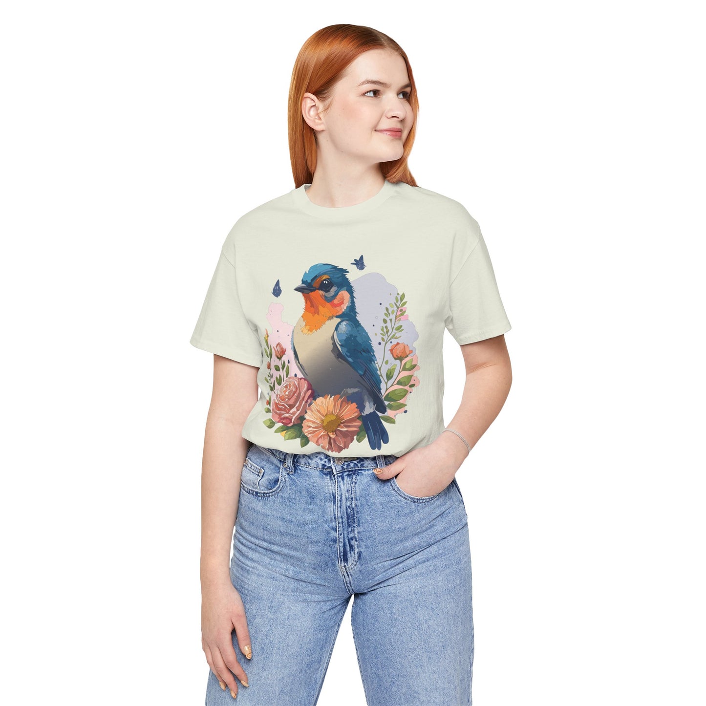 Floral Bird Tee, Animal Shirt, Bird Shirt, Floral Tee, Flower T-shirt, T-Shirt with Animal