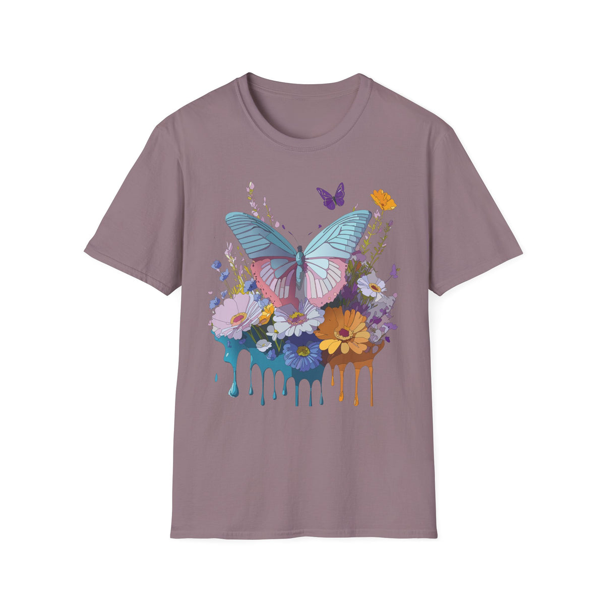 Butterfly Floral T-Shirt – Colorful Nature Garden Graphic Design Unisex 100 Cotton Gildan T-Shirt