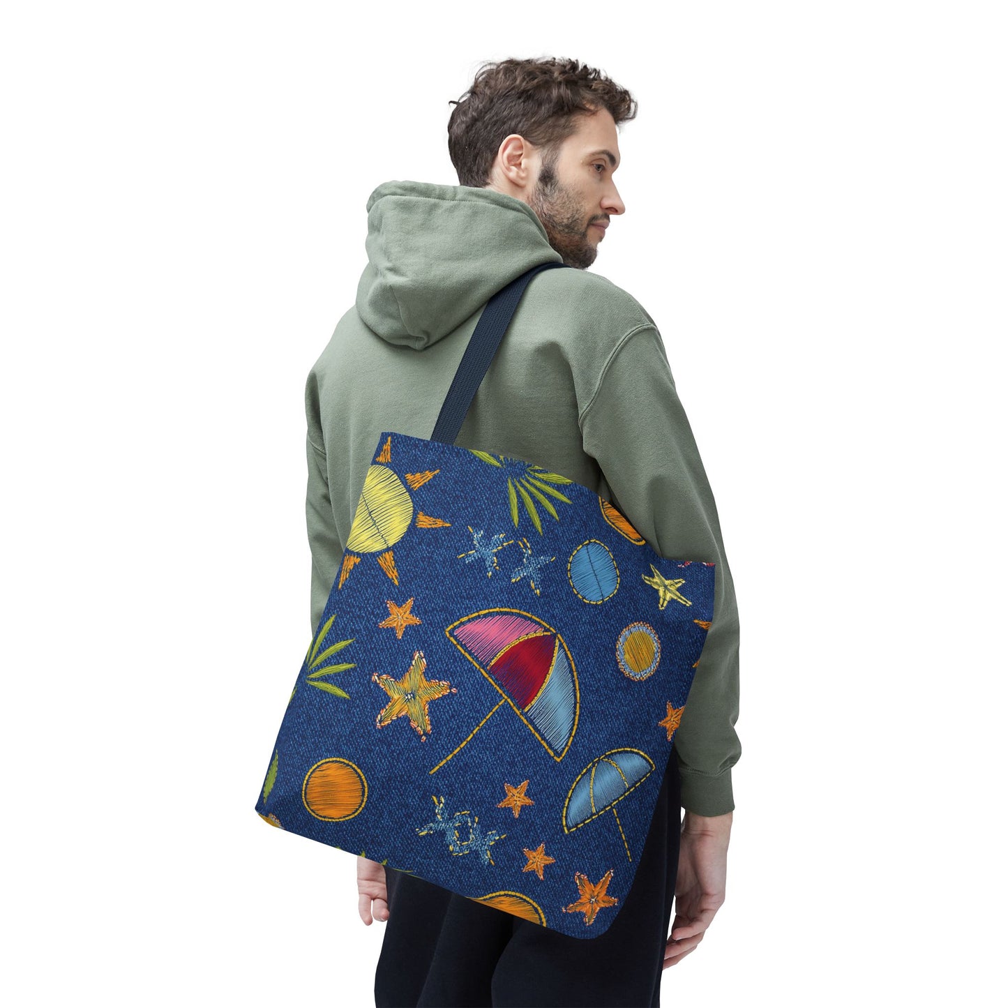 Denim Fabric Imitation Print Unisex Canvas Bag Poly Spun 3 Sizes Tote Bag 182-11
