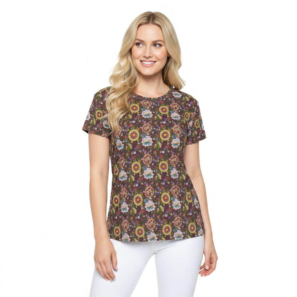 Women Poly T-Shirt with Floral Print