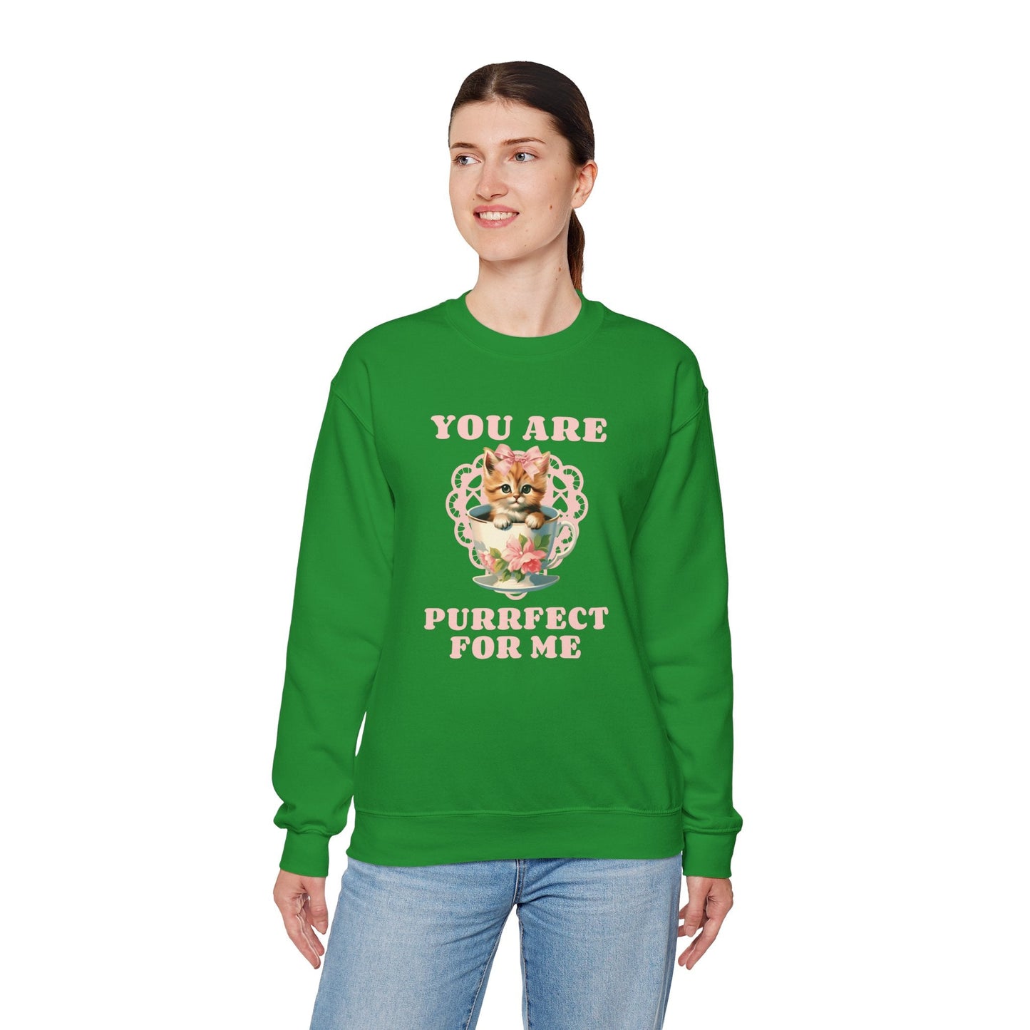 Cat Sweatshirt With Heart Print Valentines Day Unisex 50 50 Cotton Poly Crewneck