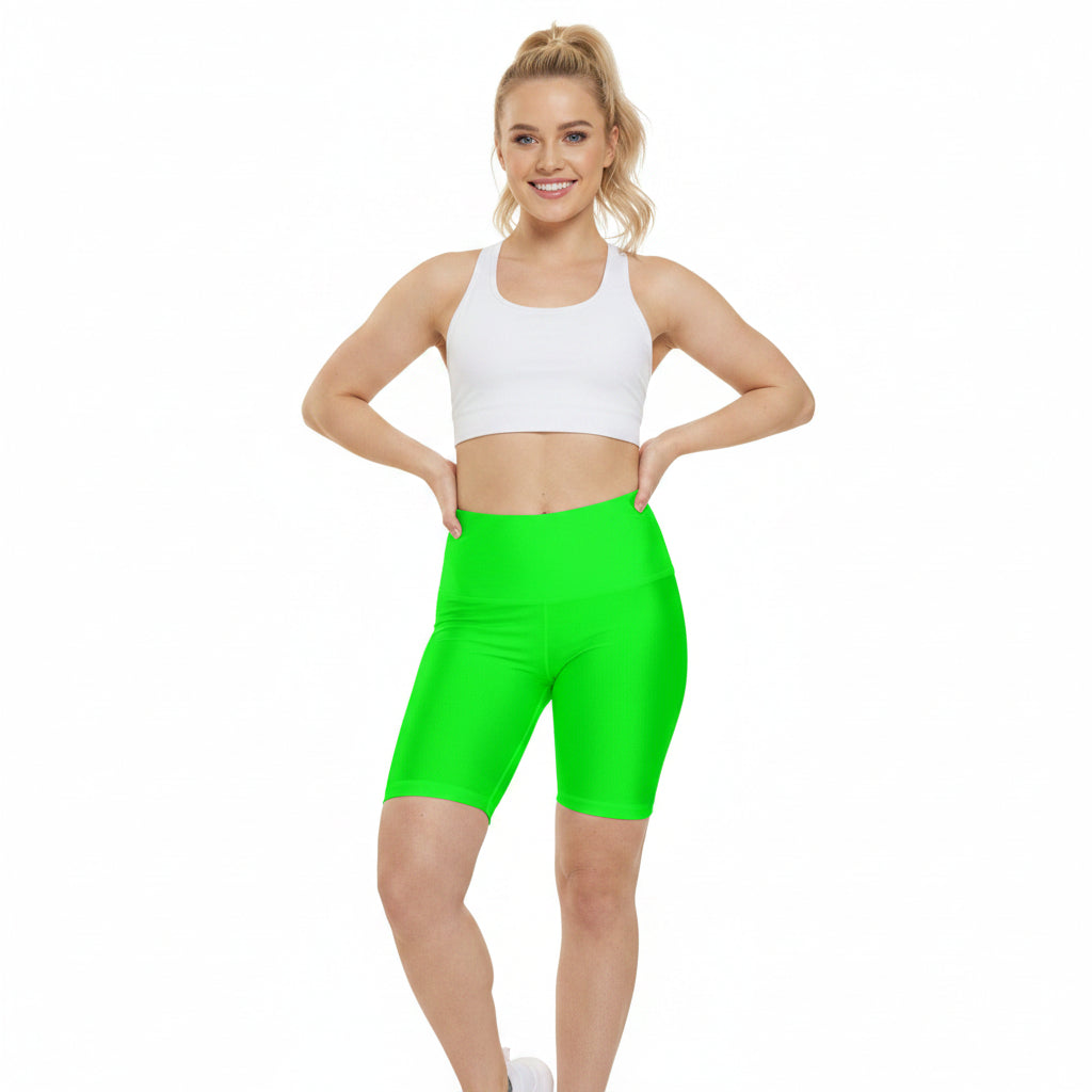 Lime Women's Neon Green Workout Shorts — High-Waist Active Bike Shorts
