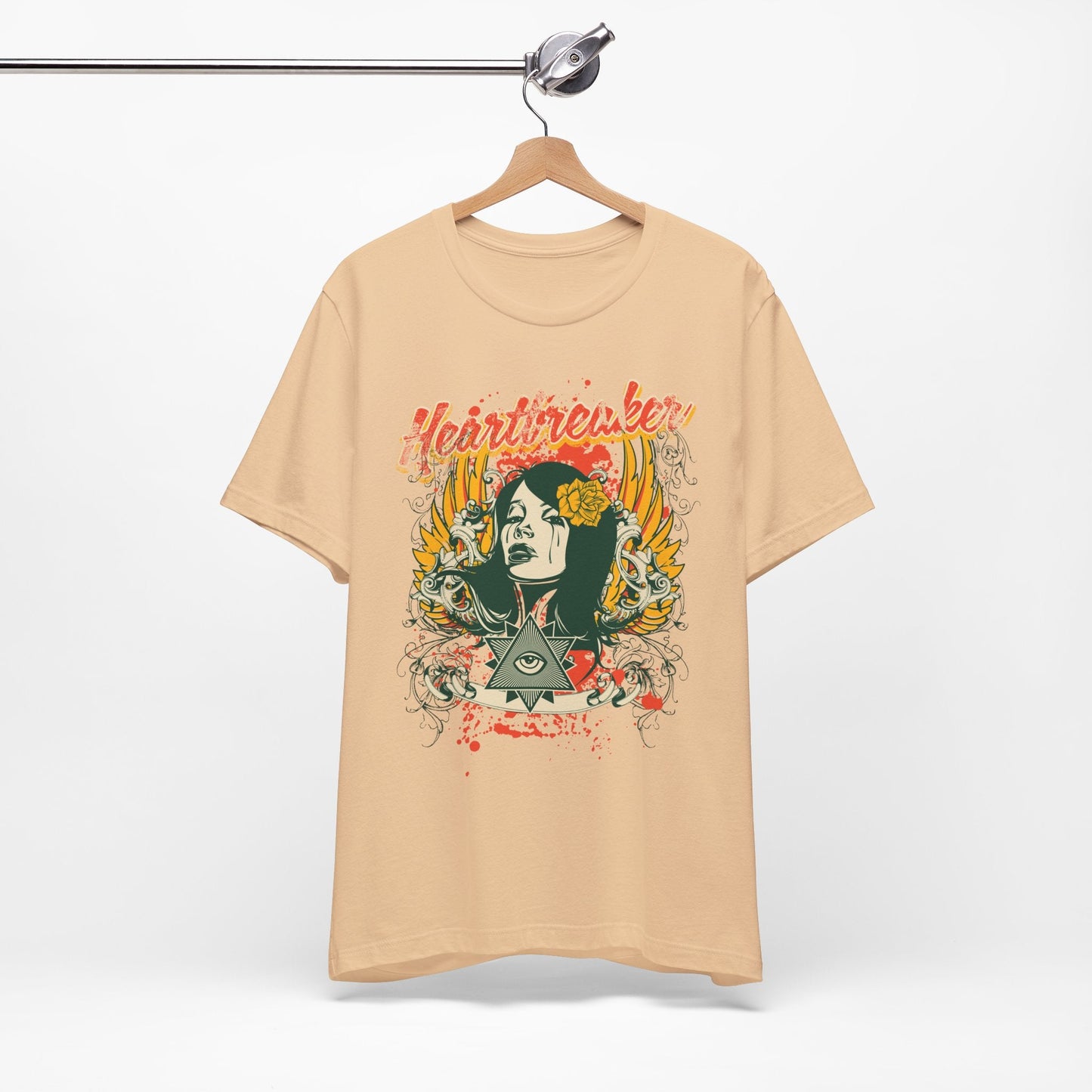 Heartbreaker Illustration Tee Retro Femme Portrait Floral Skull Graphic T-Shirt
