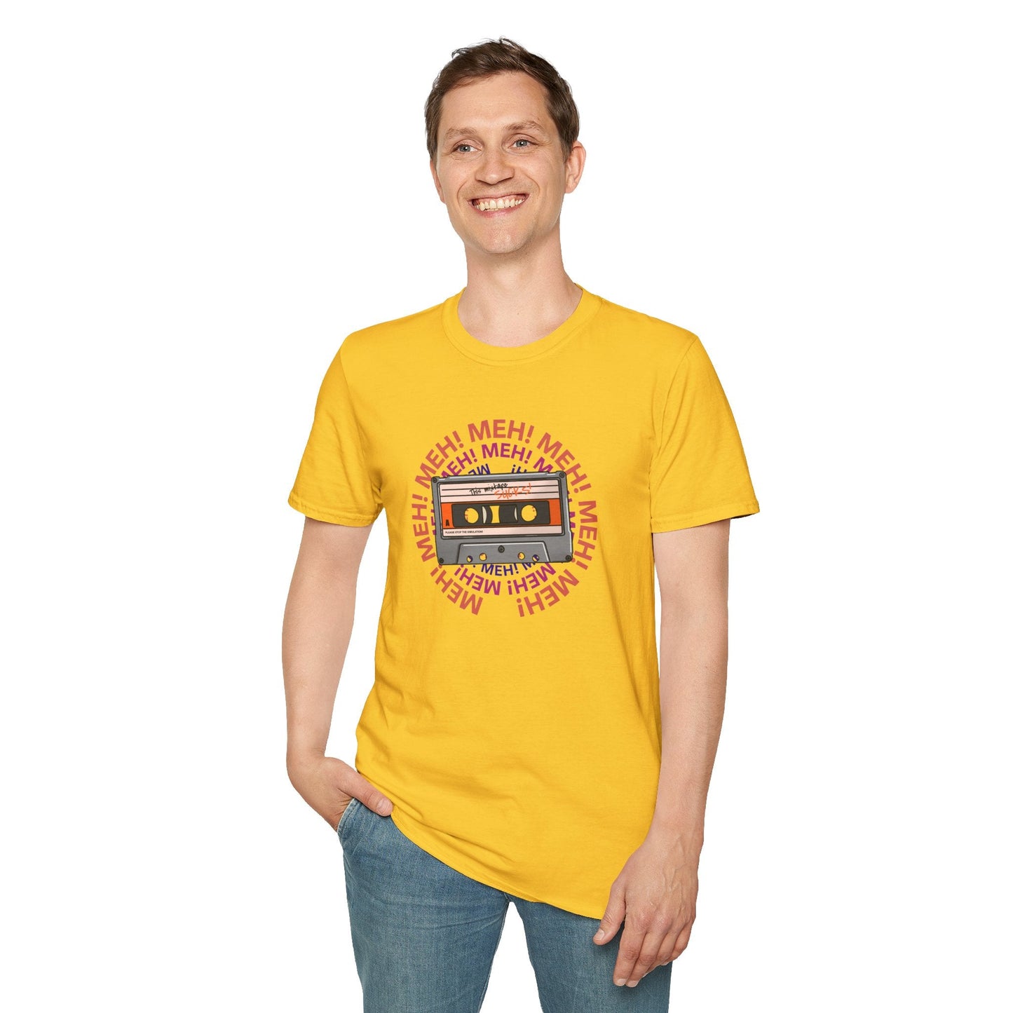 Cassette Tape Meh Graphic T-Shirt Unisex Cotton Retro Funny Music Tee