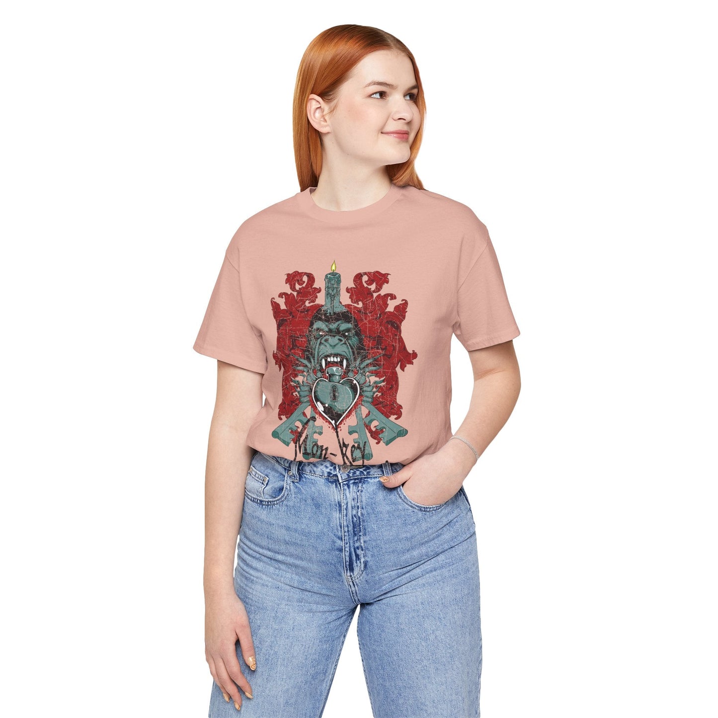 Gorilla Crest with Sword and Heart T-Shirt Heraldic Gothic Design Rock Band T-Shirt