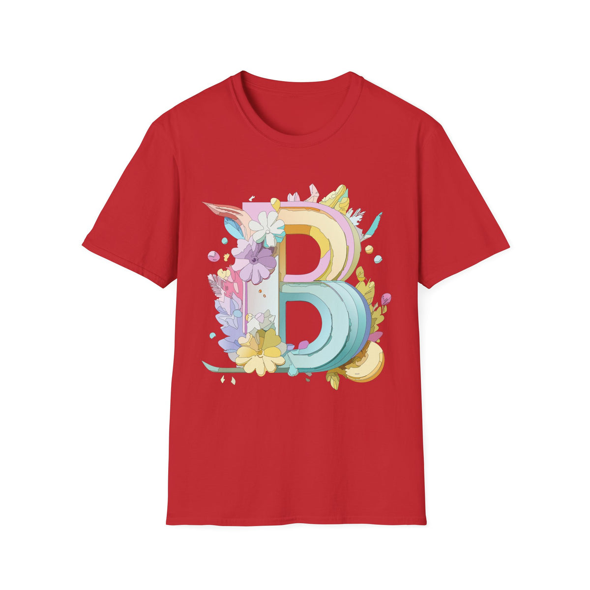 Floral Rainbow Letter B T-Shirt | Pastel Initial Monogram Tee