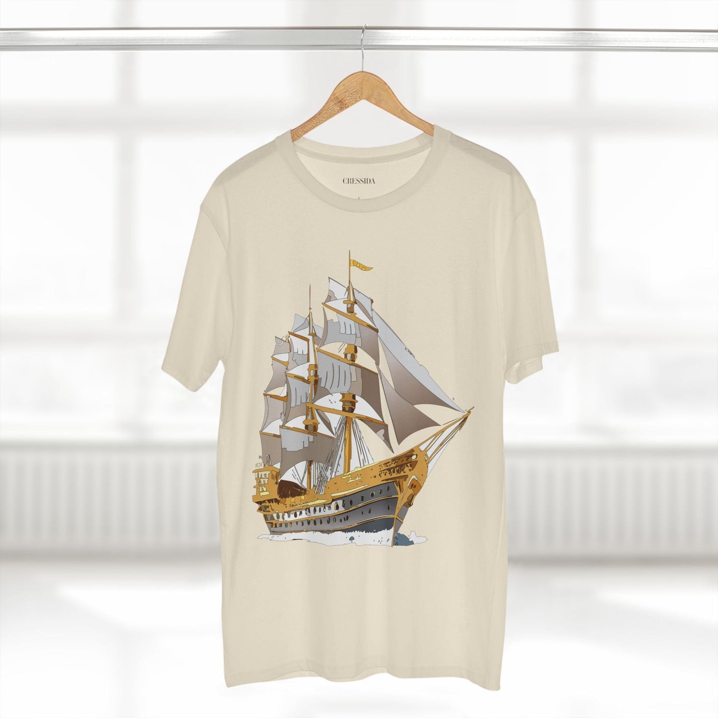 Ship Graphic Unisex 100 Cotton T-Shirt with Gold Frigate Art Design 19