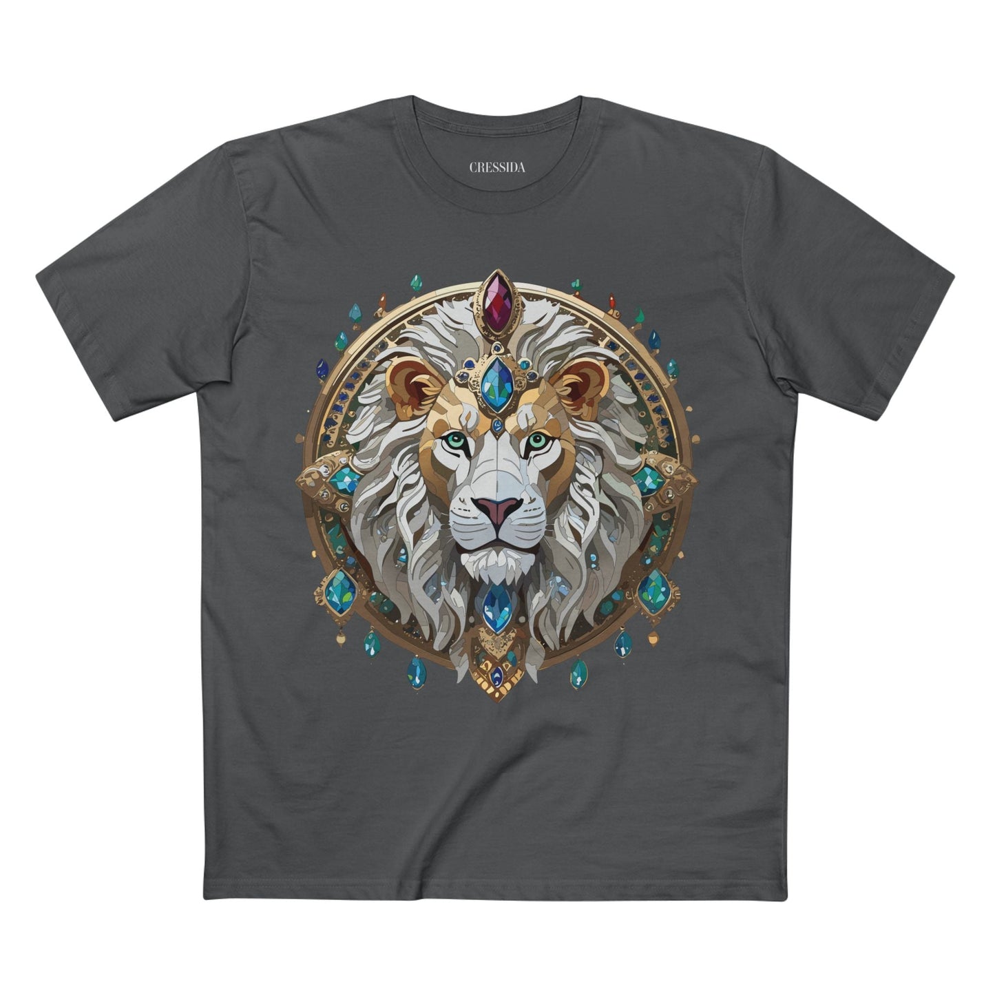 Lion Graphic Unisex 100 Cotton Tee With Unique Animal Golden Medallion Art Design 60