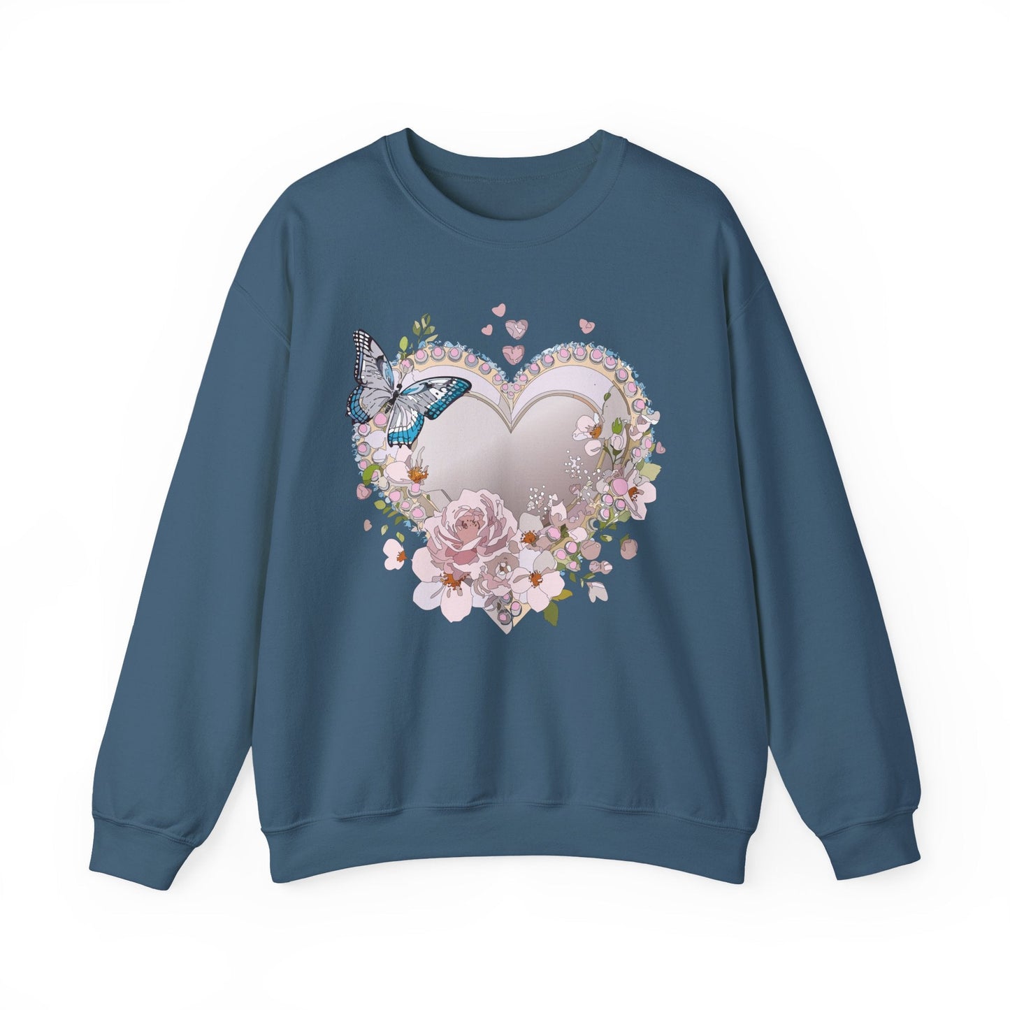 Unisex Floral Heart Sweatshirt For Valentines Day With Floral Love Print Crewneck Heavy Blend