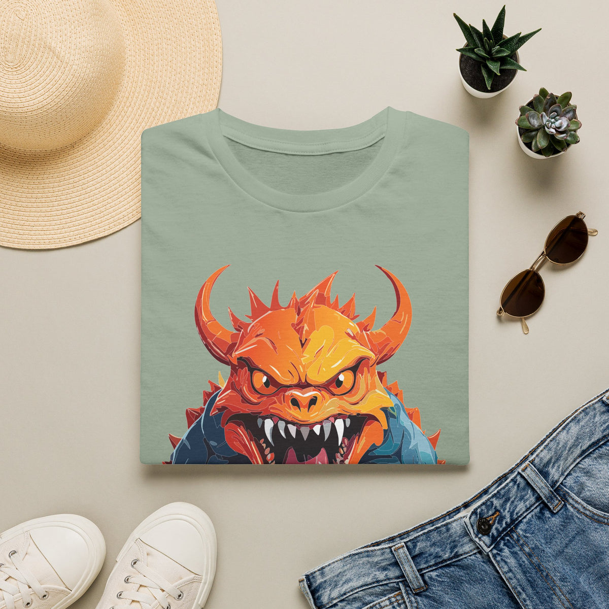 Monster Roar T‑Shirt — Fierce Orange Dragon Cartoon Graphic Tee Unisex 100 Cotton Gildan T-Shirt