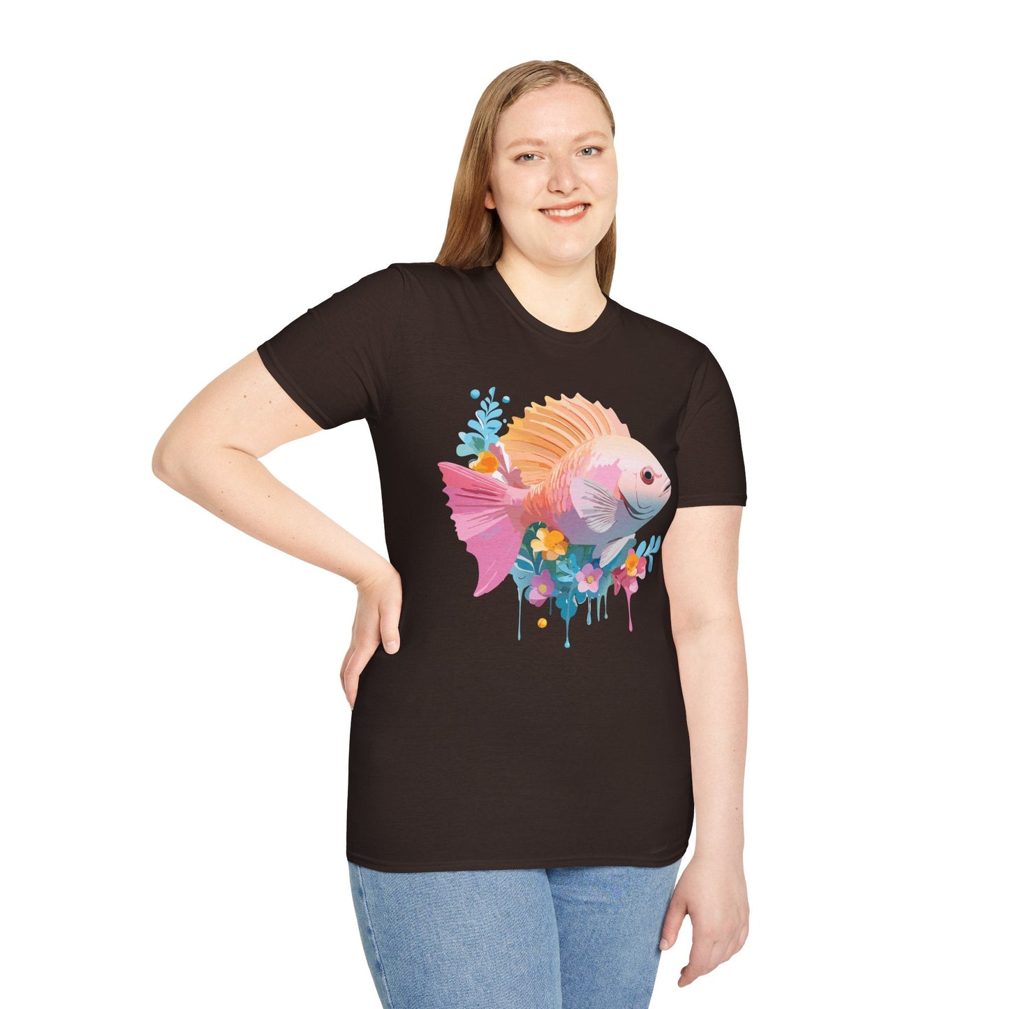 Fish Art Design Graphic Tee Shirt Unisex Softstyle Cotton Short Sleeve Comfort Fit Everyday Wear