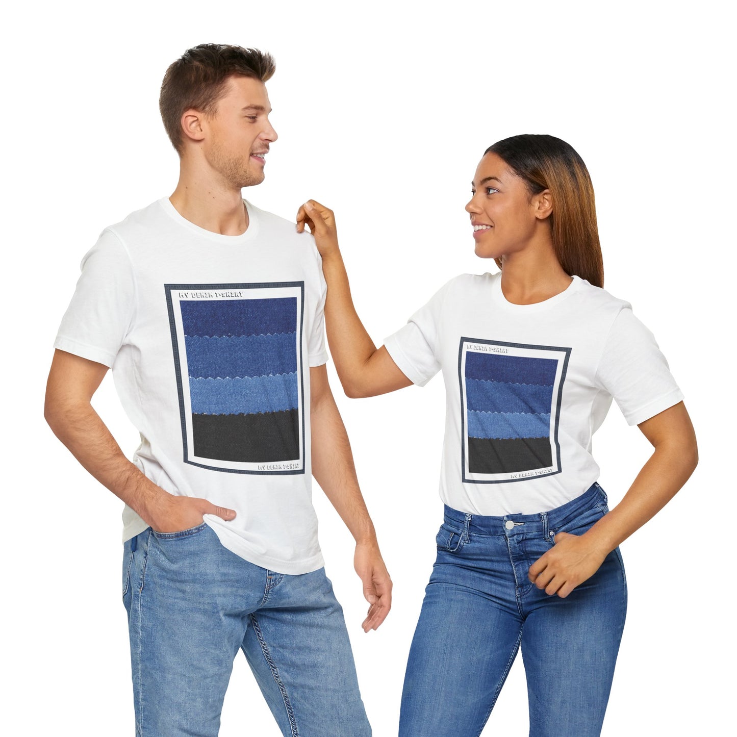 Unisex Cotton Tee Shirt with Denim Print