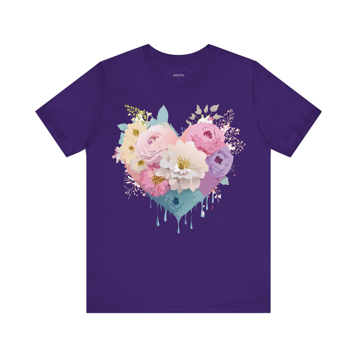 Valentine's Day Graphic Unisex Cotton Bella+Canvas Tee with Floral Art Design d112