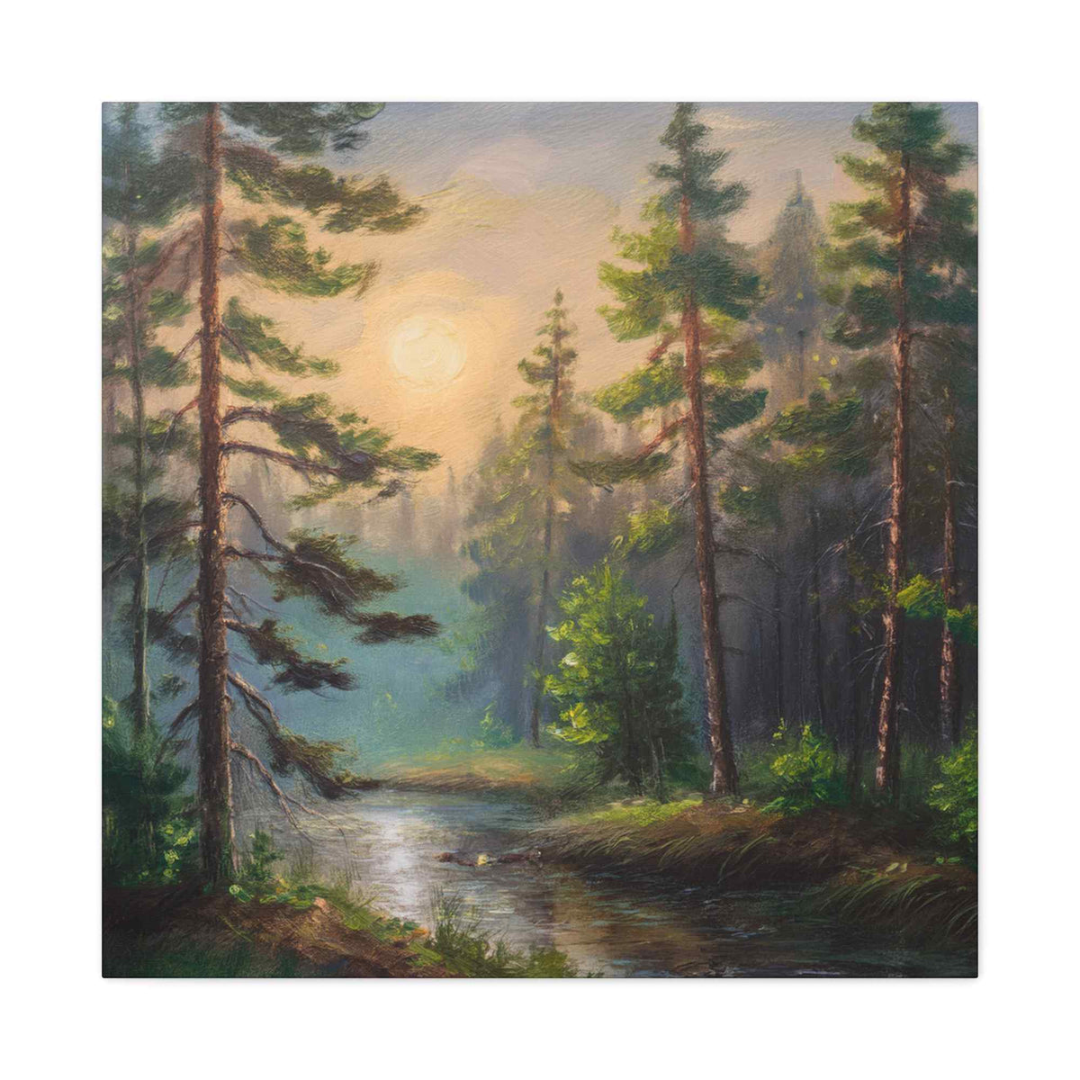 Forest Print Canvas, Trees Oil Paint Print 20x20, 24x24, 30x30, 32x32, 36x36 Art Design Print Pine-Wood Inner Frame MC-74