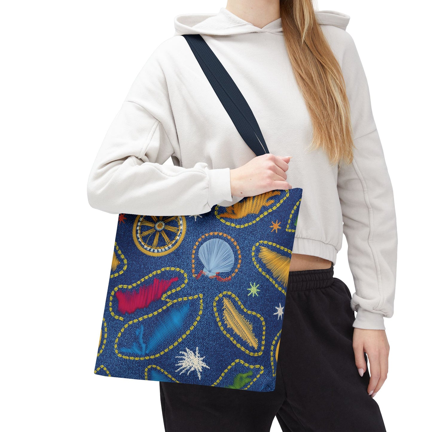 Denim Fabric Imitation Print Unisex Canvas Bag Poly Spun 3 Sizes Tote Bag 182