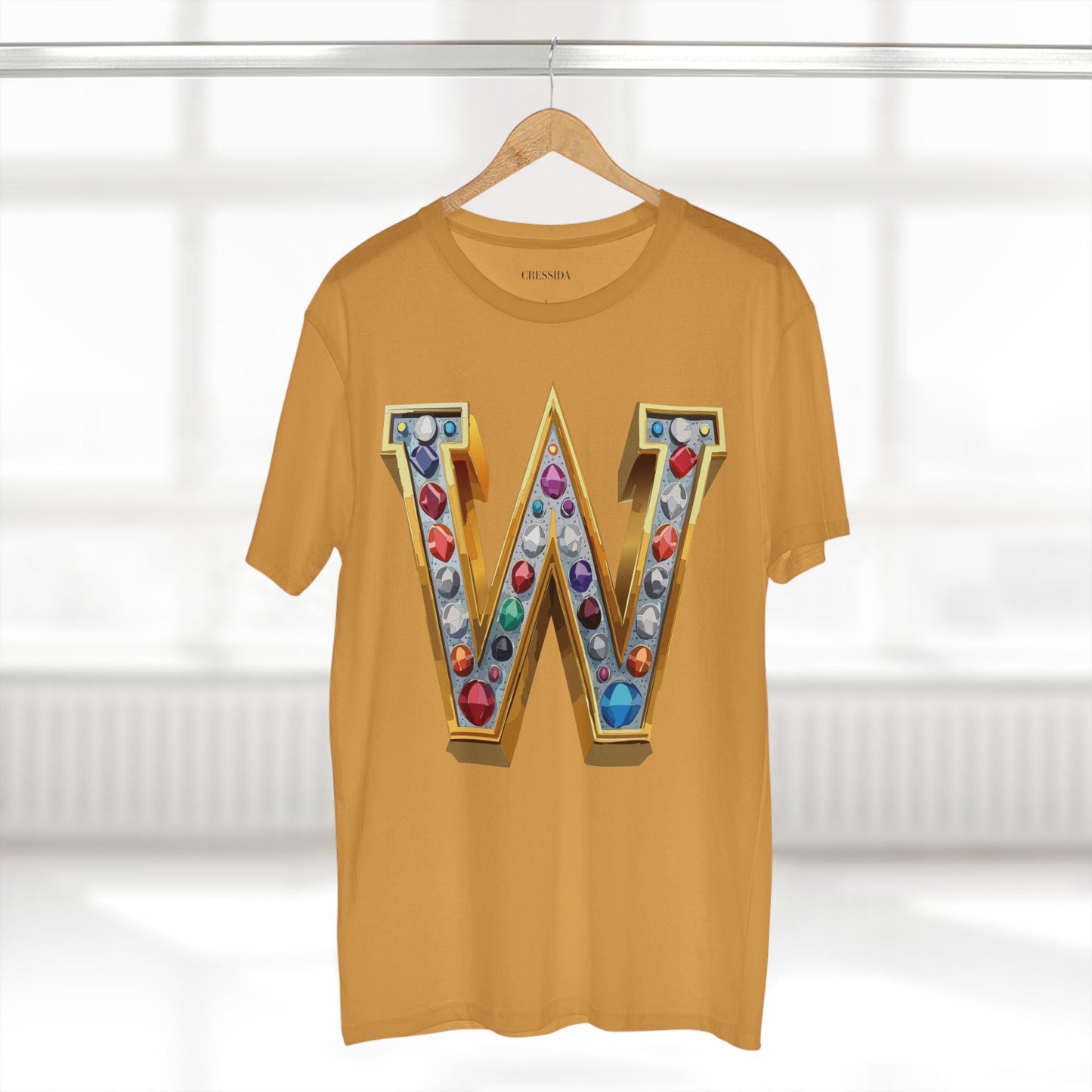 Letter W Graphic Design Tee Unisex 100 Cotton With Antique Gold Letters Artwork T-Shirt