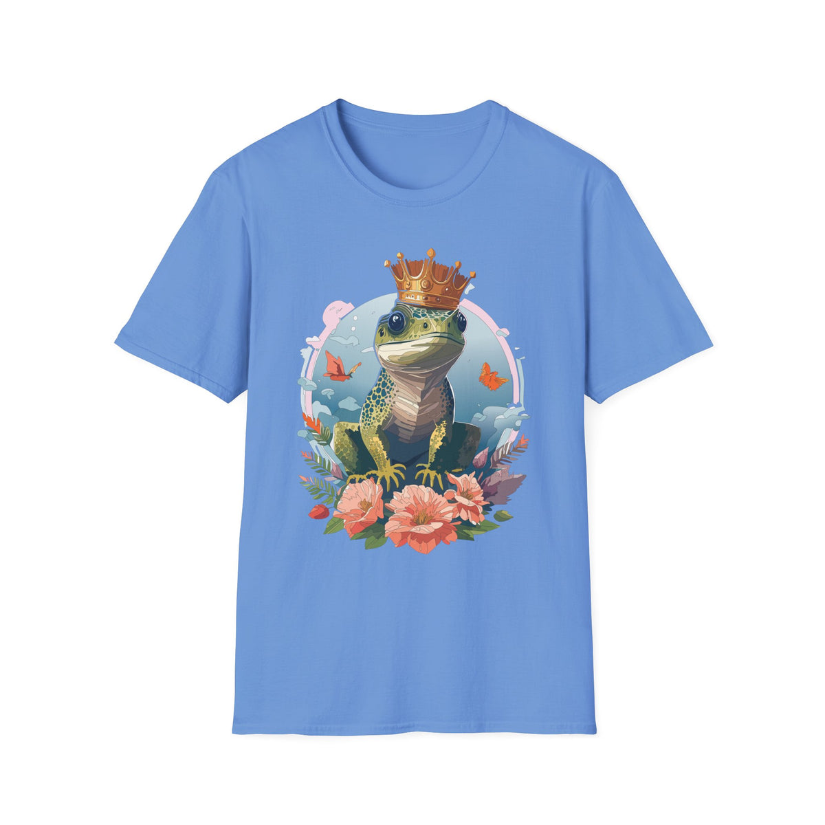 Frog Prince T-Shirt | Crowned Frog Illustration, Floral Accent