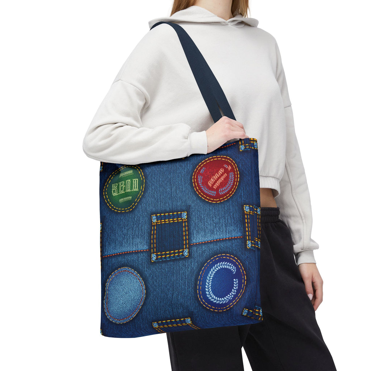 Denim Fabric Imitation Print Unisex Canvas Bag Poly Spun 3 Sizes Tote Bag 141
