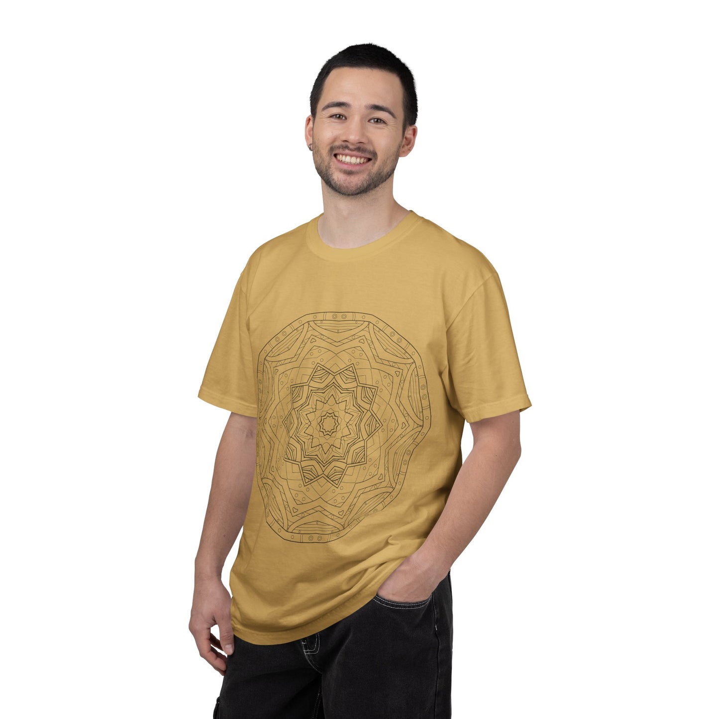 Unisex Garment Dyed Cotton T-Shirt with Mandala Graphic Design