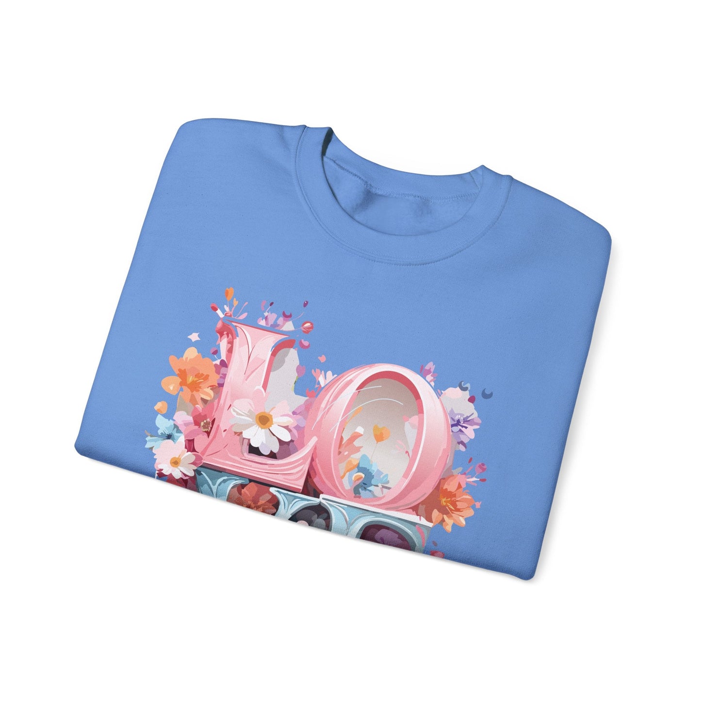 Floral Love Sweatshirt Unisex Love Flower Valentines Day Crewneck Gildan 18000 50 50 Cotton Polyester
