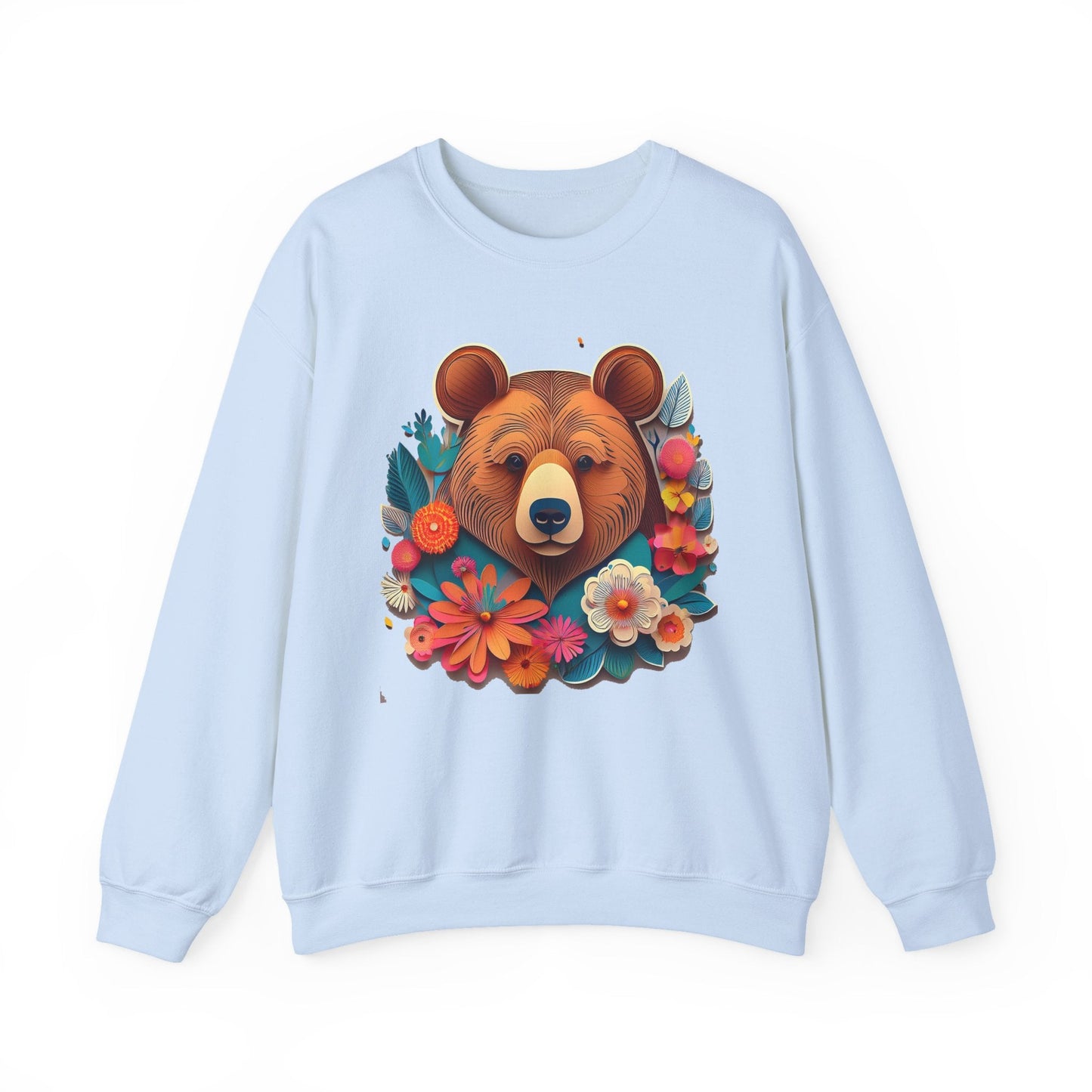 Unisex Floral Bear Sweatshirt Art Design Gildan 18000 Heavy Blend Crewneck