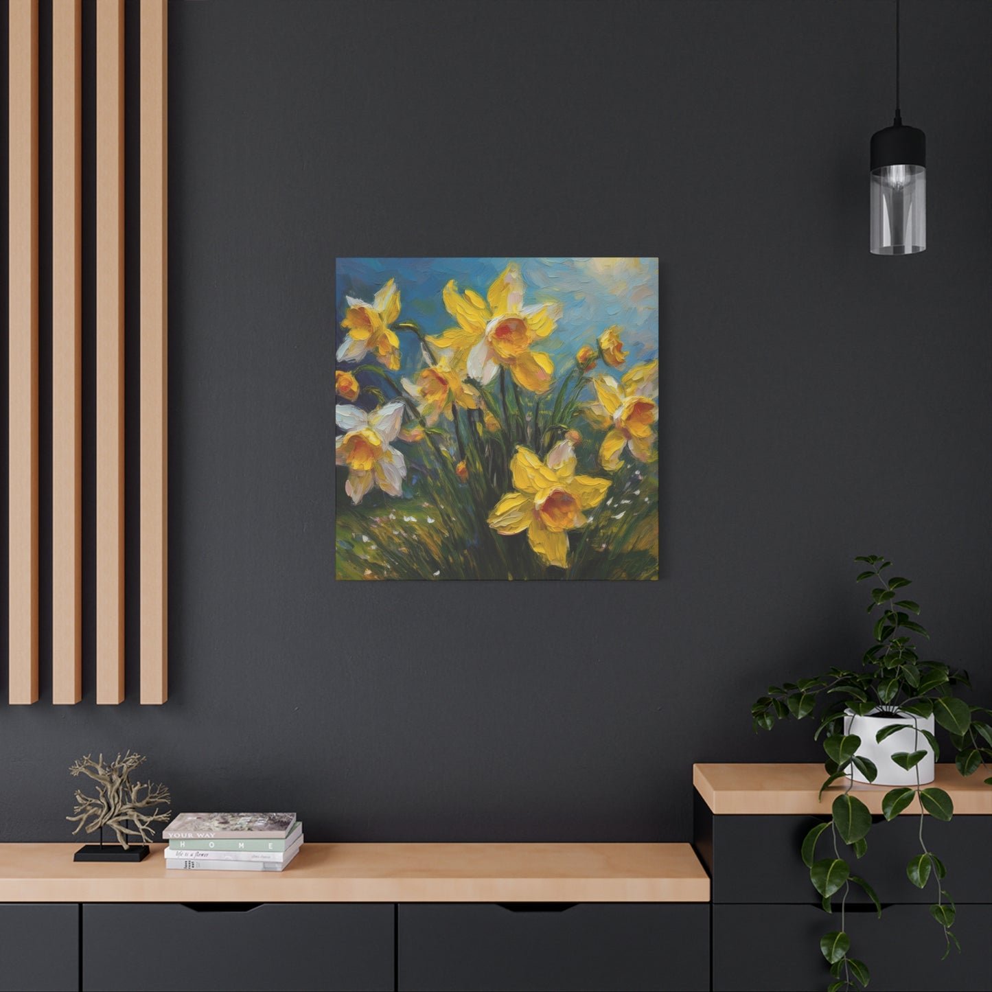 Narcissus Print Canvas, Floral Oil Paint Print 20x20, 24x24, 30x30, 32x32, 36x36 Art Design Pine-Wood Inner Frame MC-174